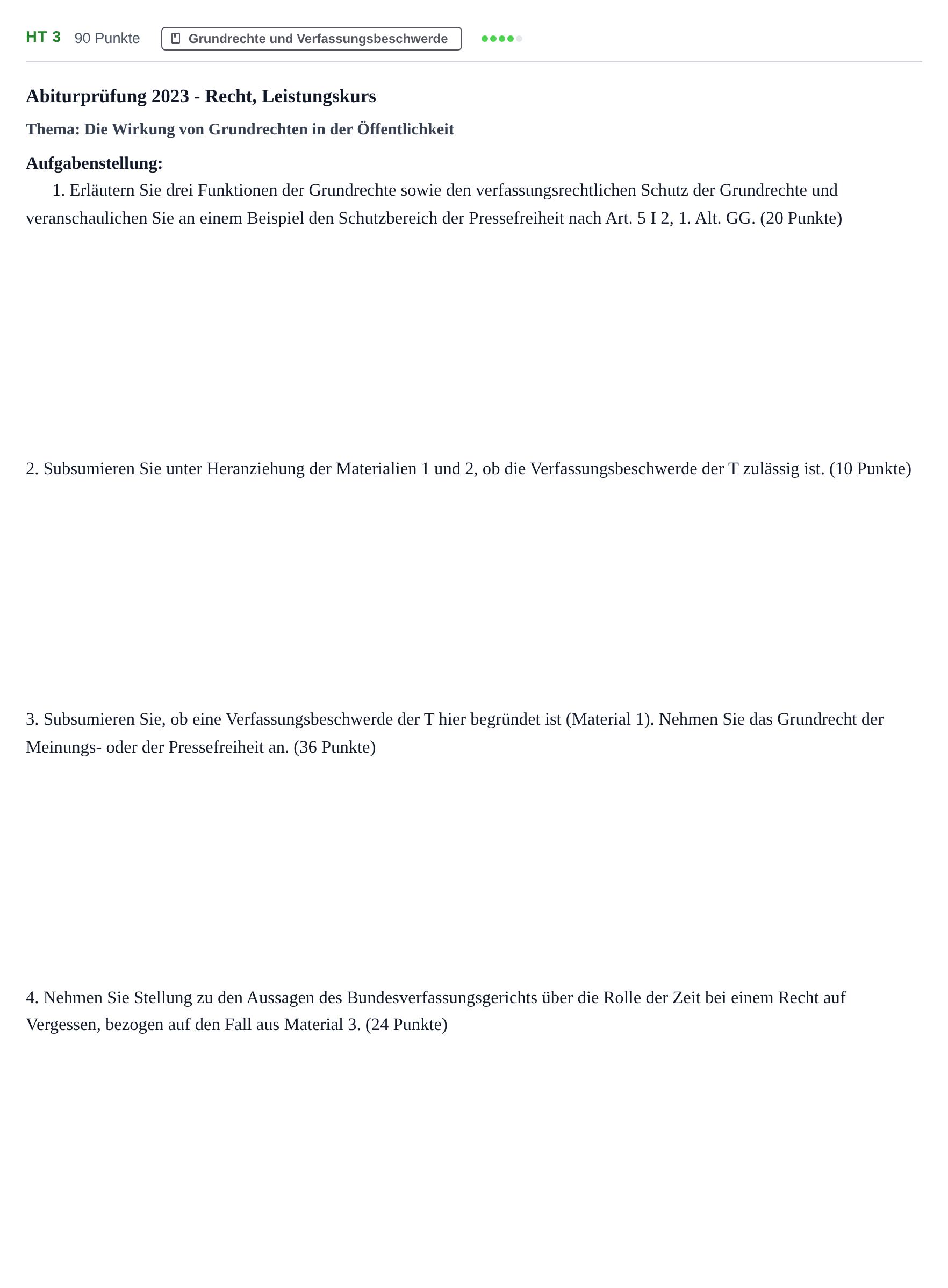 Aufgabenstellung: Aufgabe HT 3 · Abitur NRW Recht LK · Haupttermin 2023