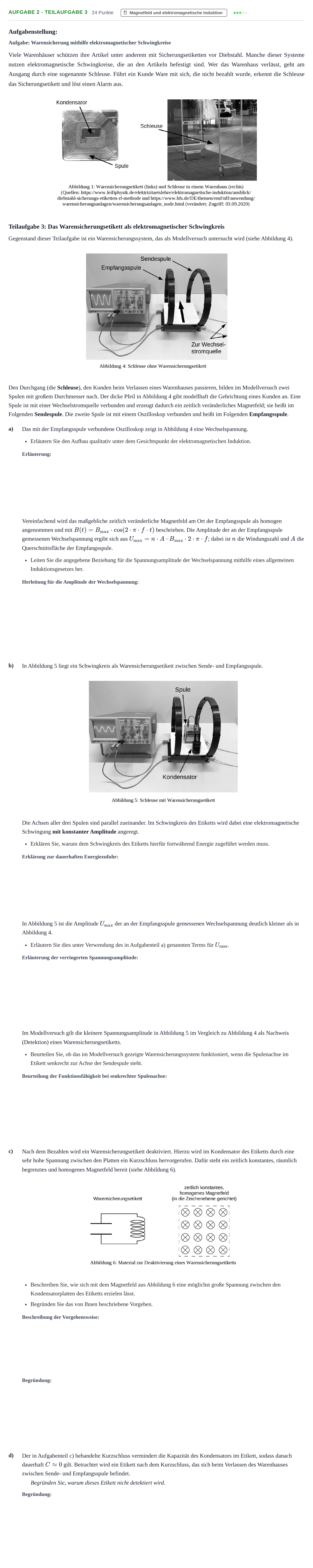 Aufgabenstellung: Aufgabe 2 - Teilaufgabe 3 · Abitur NRW Physik LK · Nachtermin 2021