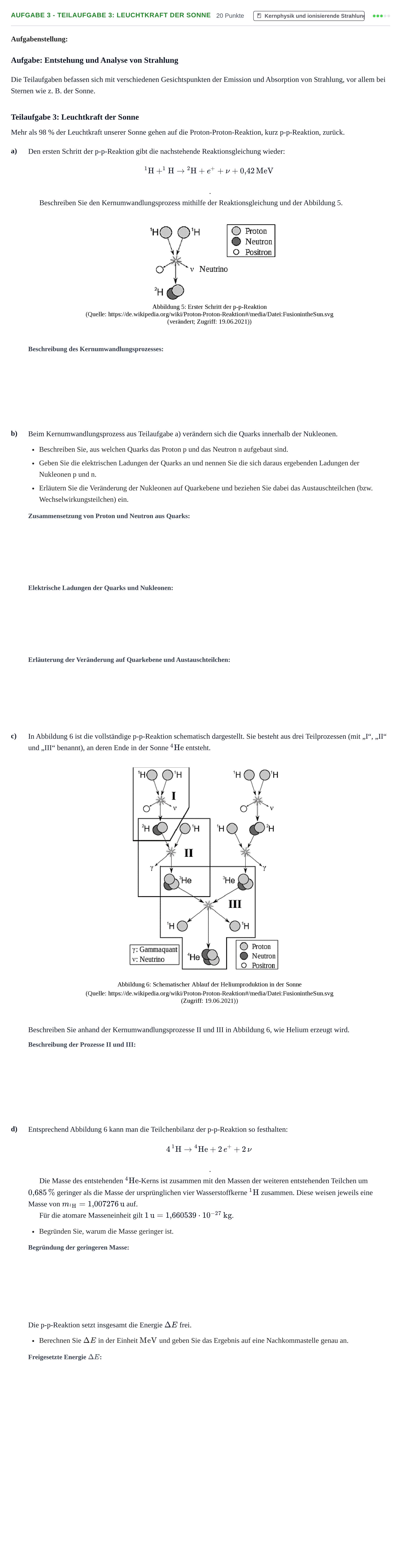 Aufgabenstellung: Aufgabe 3 - Teilaufgabe 3: Leuchtkraft der Sonne · Abitur NRW Physik GK · Haupttermin 2022