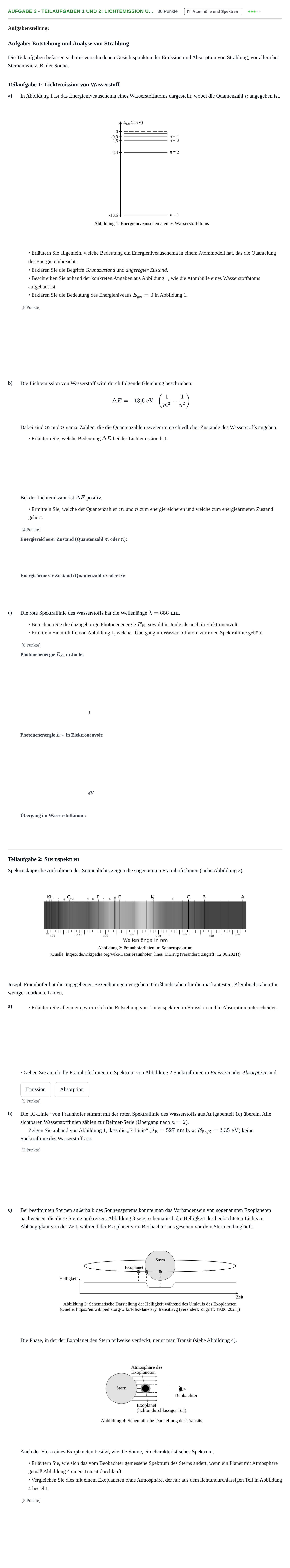 Aufgabenstellung: Aufgabe 3 - Teilaufgaben 1 und 2: Lichtemission u… · Abitur NRW Physik GK · Haupttermin 2022