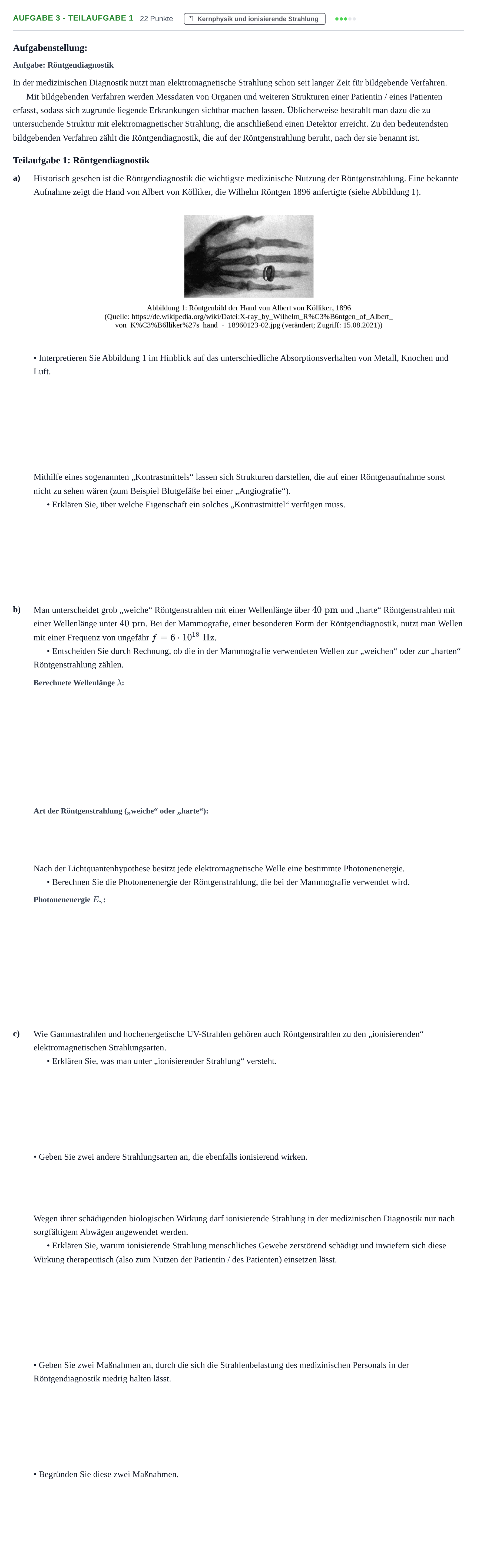 Aufgabenstellung: Aufgabe 3 - Teilaufgabe 1 · Abitur NRW Physik GK · Nachtermin 2022