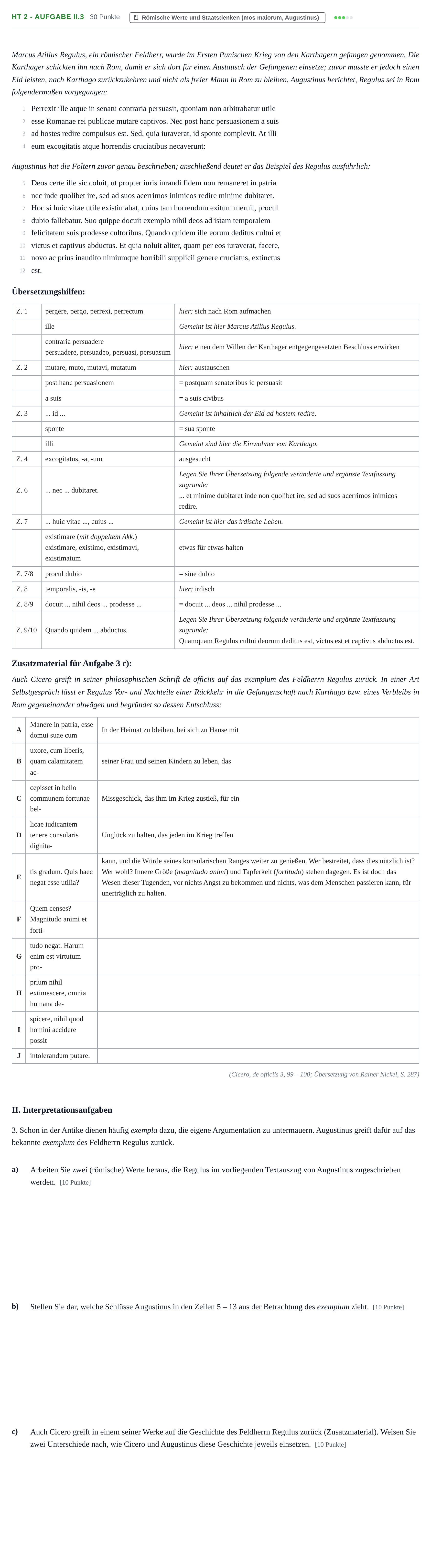 Aufgabenstellung: Aufgabe HT 2 - Aufgabe II.3 · Abitur NRW Latein GK · Haupttermin · fortgeführt 2021