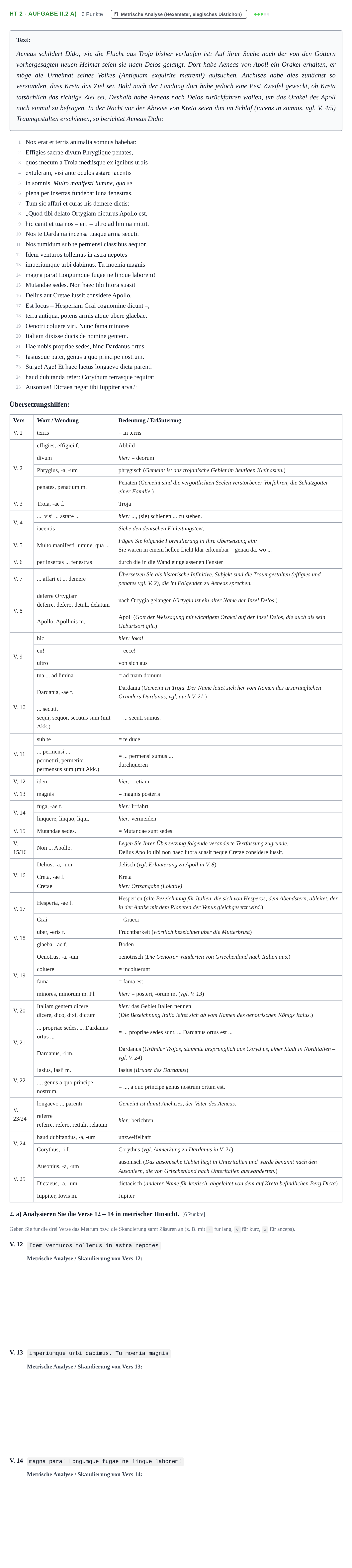 Aufgabenstellung: Aufgabe HT 2 - Aufgabe II.2 a) · Abitur NRW Latein LK · Haupttermin · fortgeführt 2021