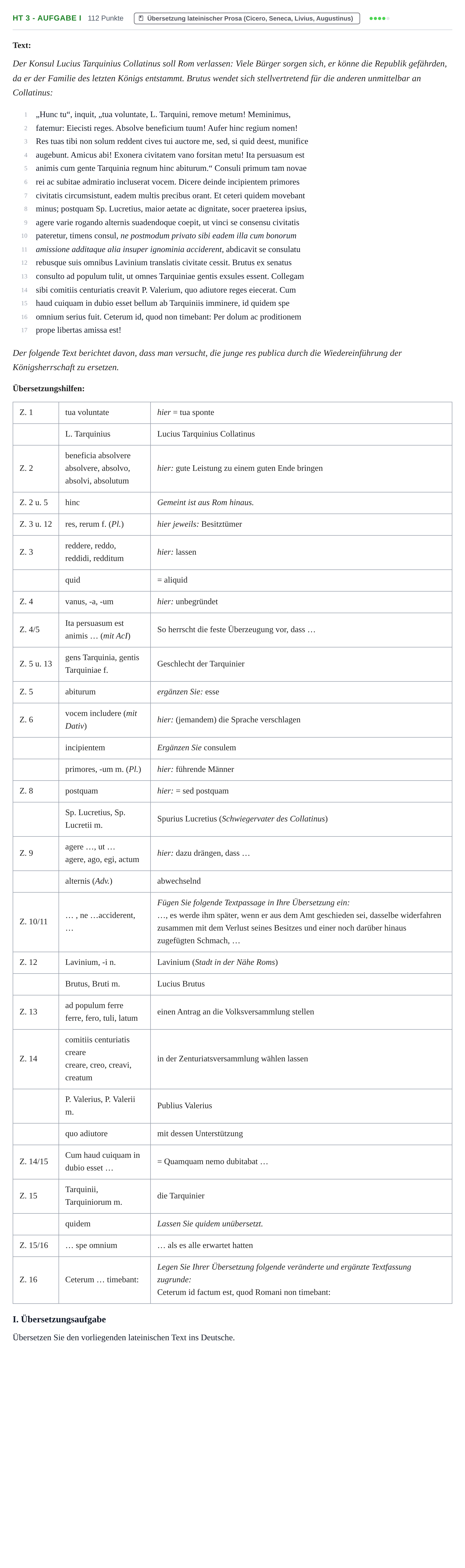 Aufgabenstellung: Aufgabe HT 3 - Aufgabe I · Abitur NRW Latein LK · Haupttermin · fortgeführt 2021