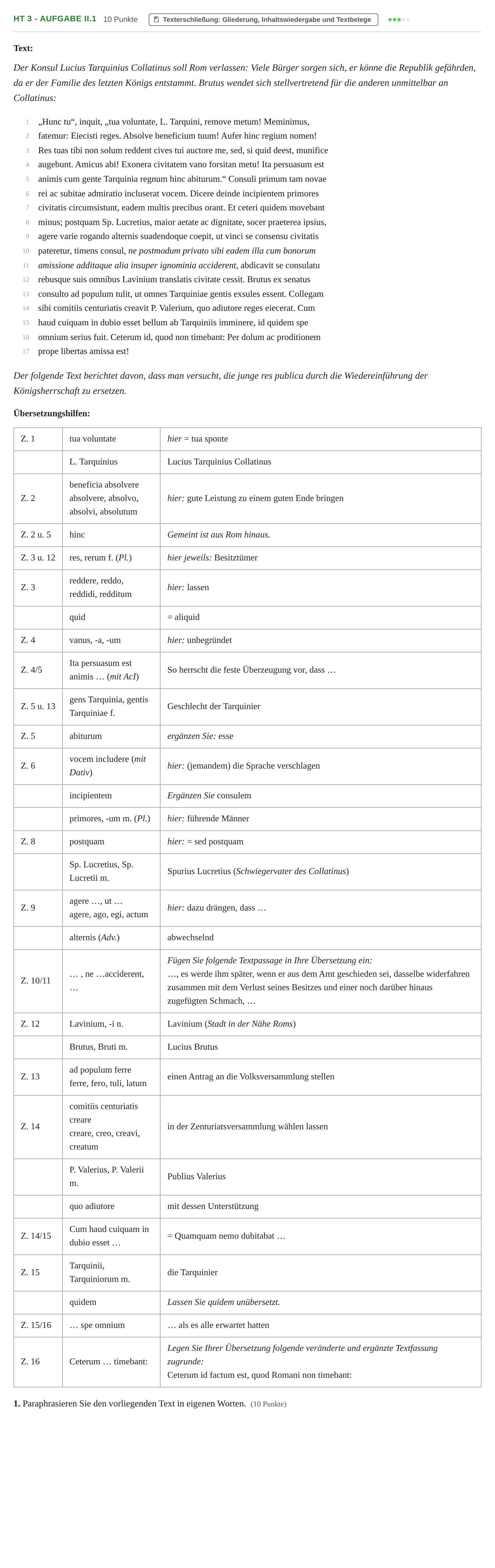 Aufgabenstellung: Aufgabe HT 3 - Aufgabe II.1 · Abitur NRW Latein LK · Haupttermin · fortgeführt 2021