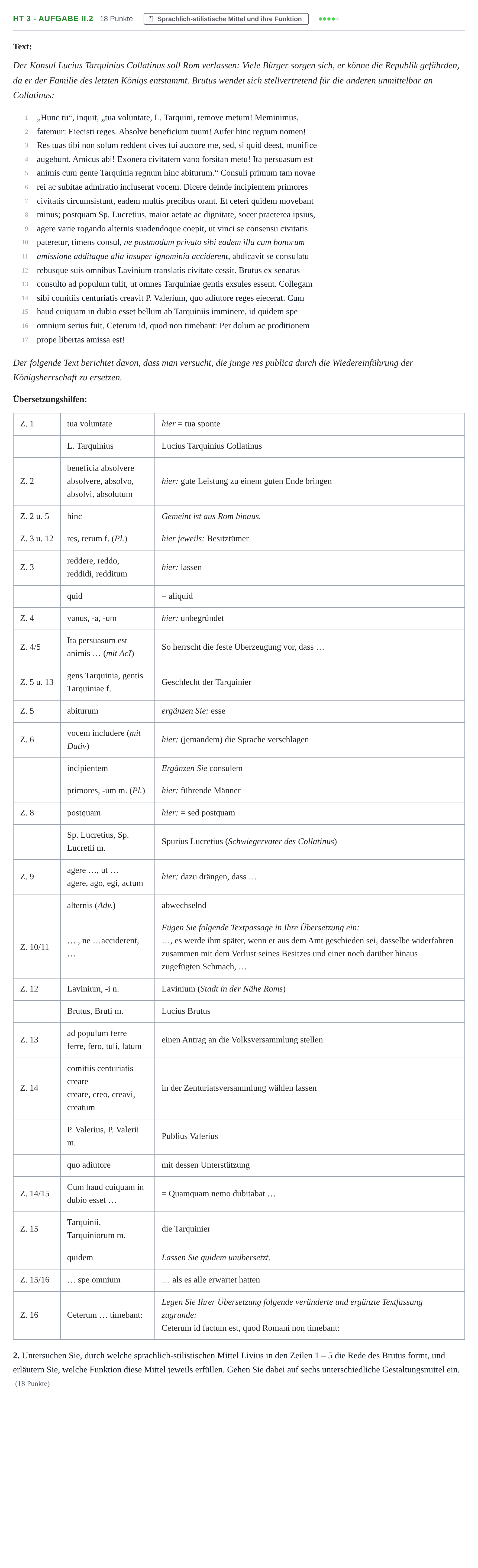 Aufgabenstellung: Aufgabe HT 3 - Aufgabe II.2 · Abitur NRW Latein LK · Haupttermin · fortgeführt 2021