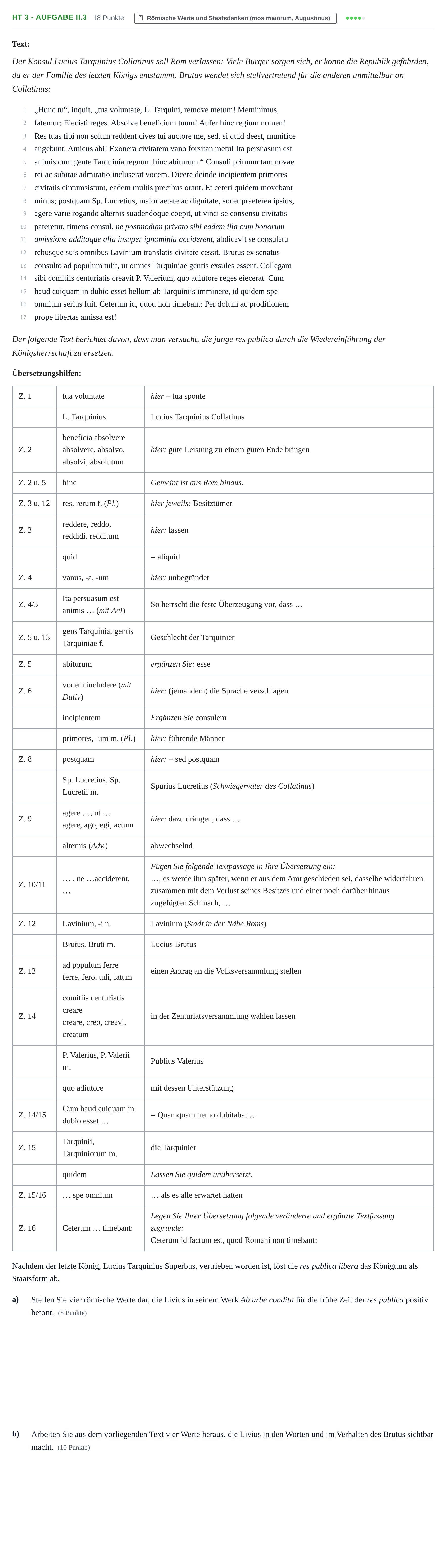 Aufgabenstellung: Aufgabe HT 3 - Aufgabe II.3 · Abitur NRW Latein LK · Haupttermin · fortgeführt 2021