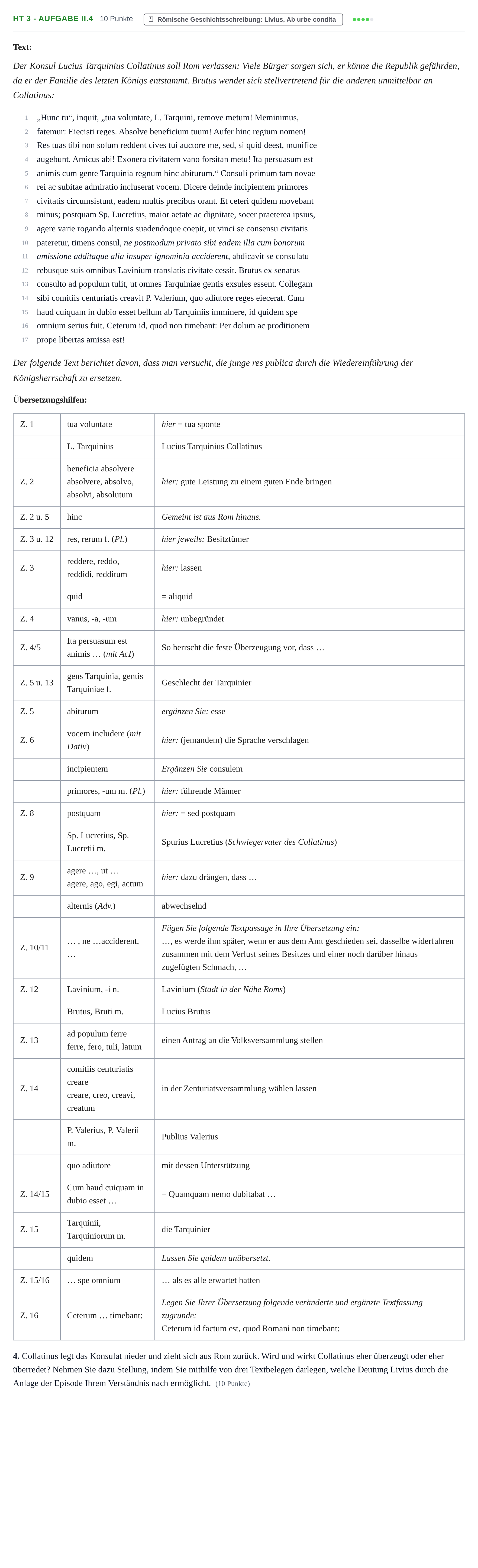 Aufgabenstellung: Aufgabe HT 3 - Aufgabe II.4 · Abitur NRW Latein LK · Haupttermin · fortgeführt 2021