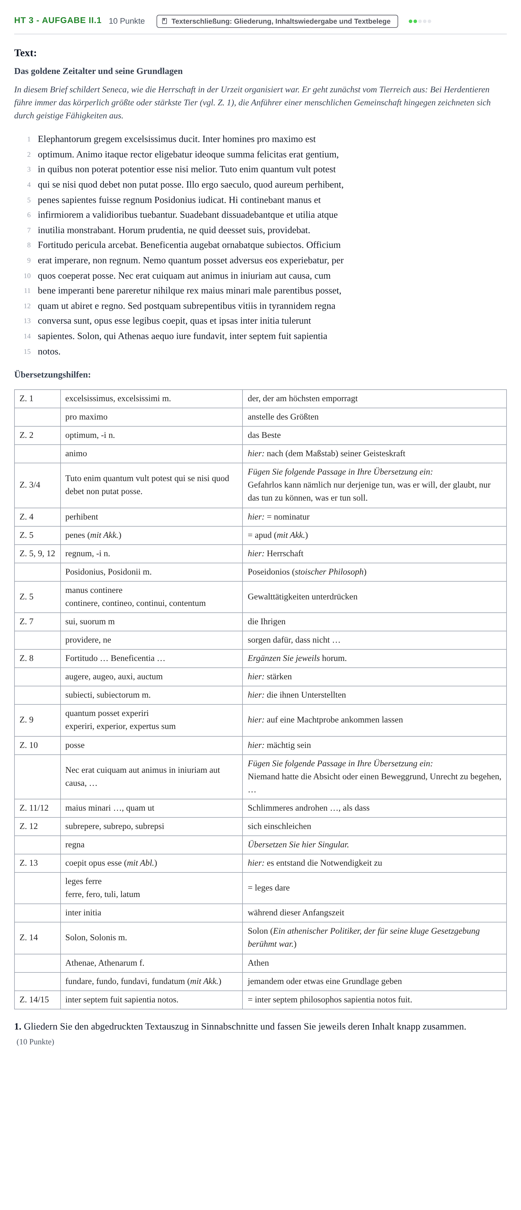 Aufgabenstellung: Aufgabe HT 3 - Aufgabe II.1 · Abitur NRW Latein GK · Haupttermin · fortgeführt 2022