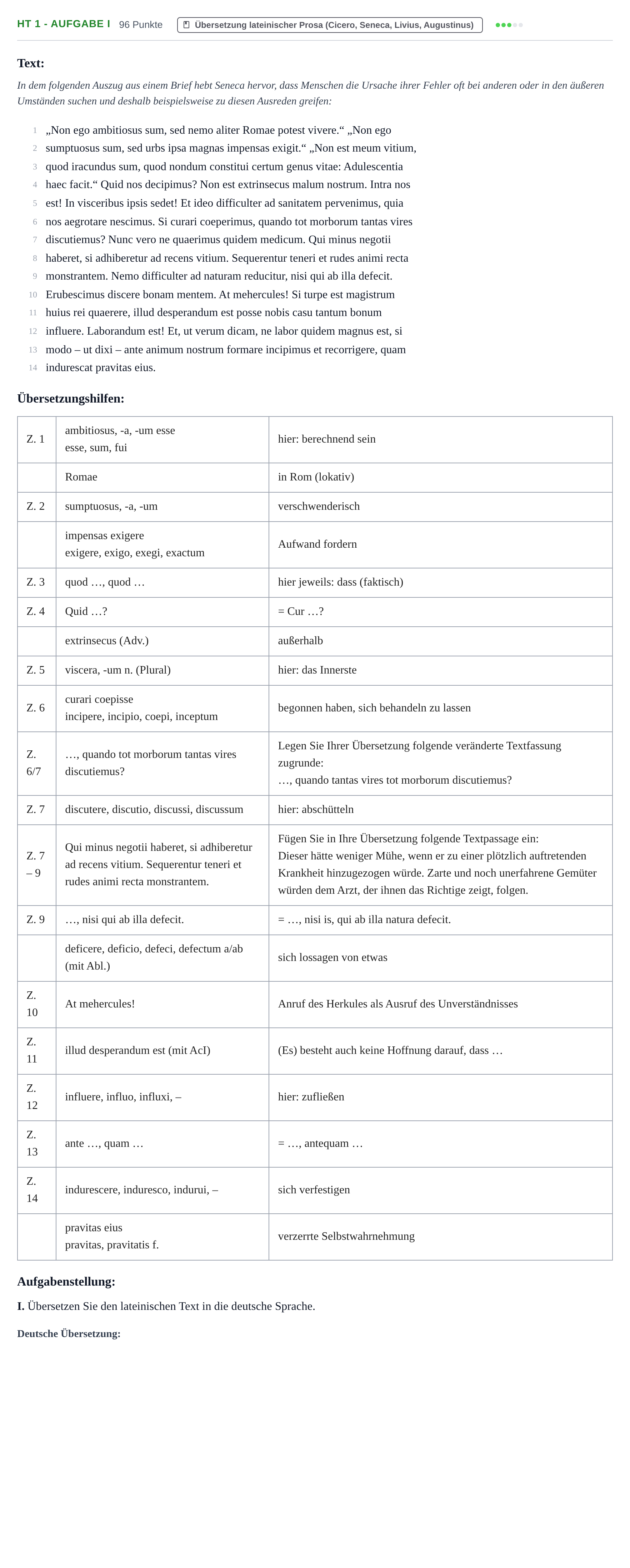 Aufgabenstellung: Aufgabe HT 1 - Aufgabe I · Abitur NRW Latein GK · Haupttermin · neu einsetzend 2022