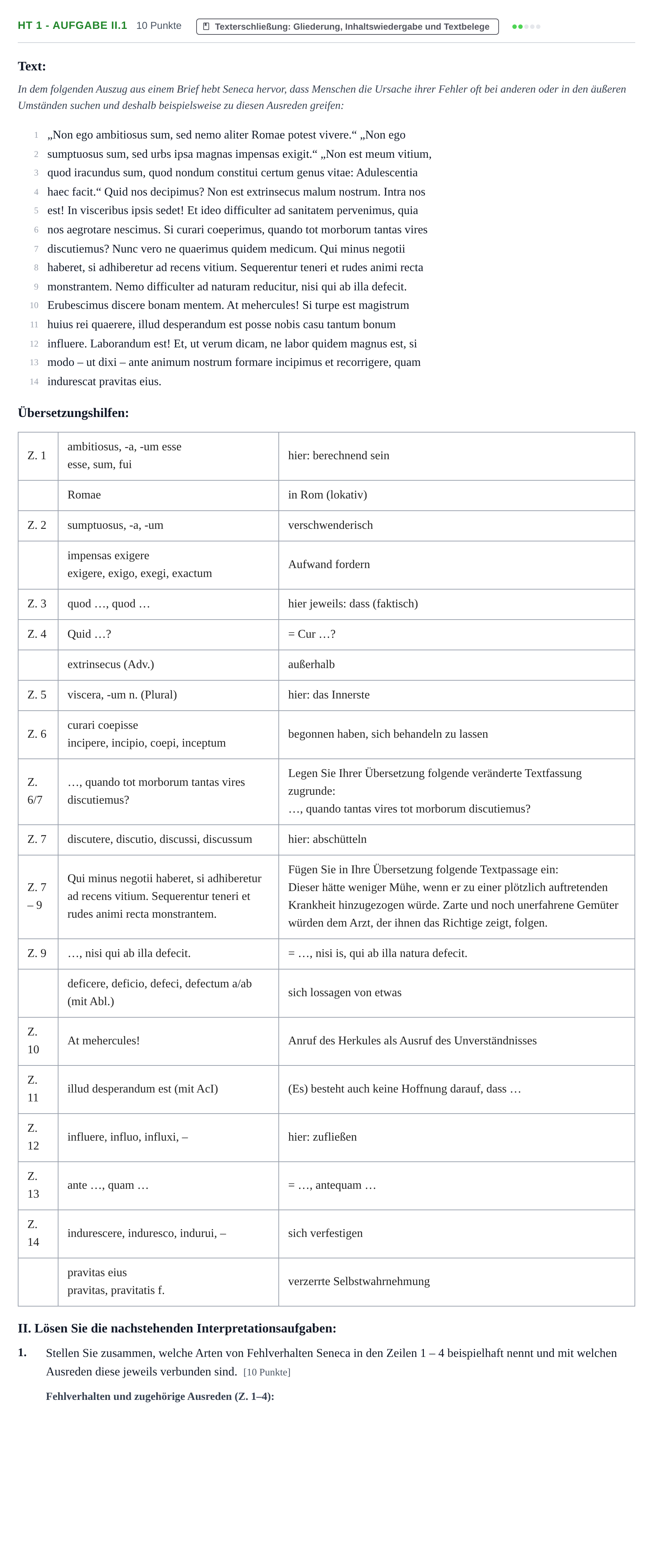 Aufgabenstellung: Aufgabe HT 1 - Aufgabe II.1 · Abitur NRW Latein GK · Haupttermin · neu einsetzend 2022