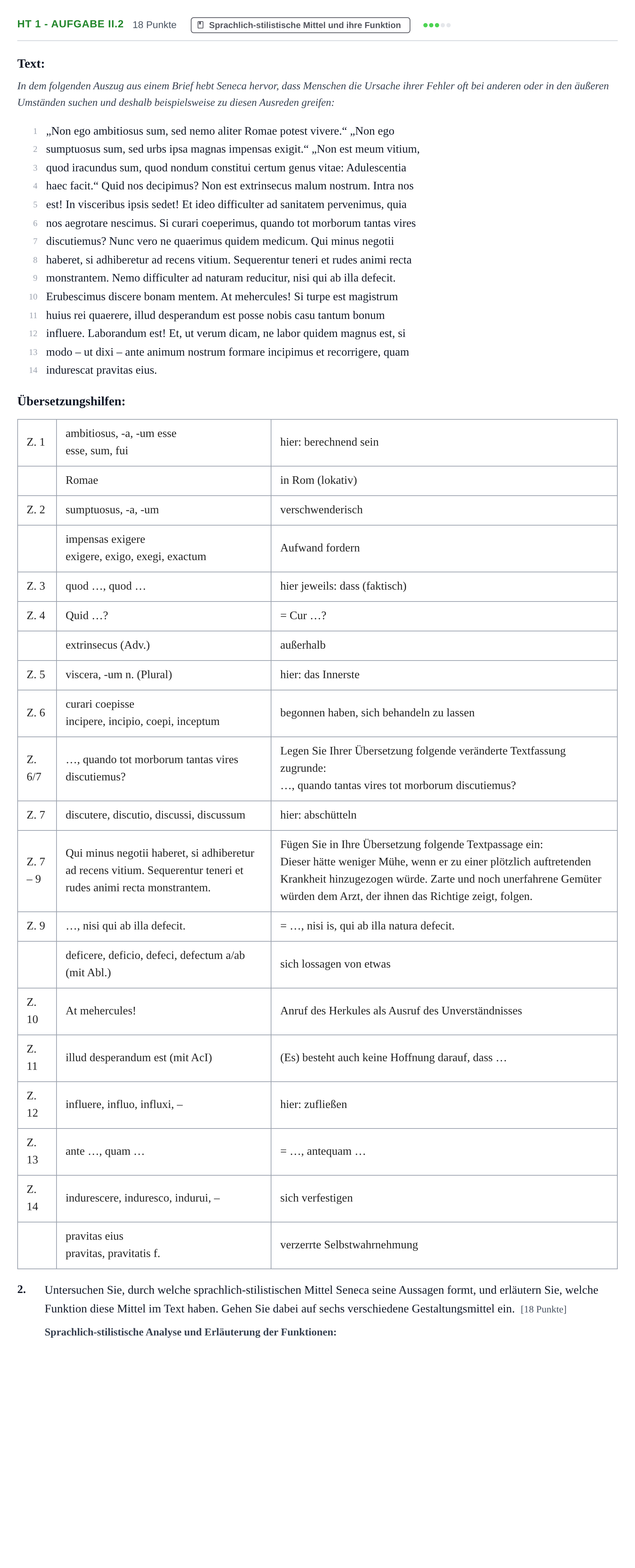 Aufgabenstellung: Aufgabe HT 1 - Aufgabe II.2 · Abitur NRW Latein GK · Haupttermin · neu einsetzend 2022