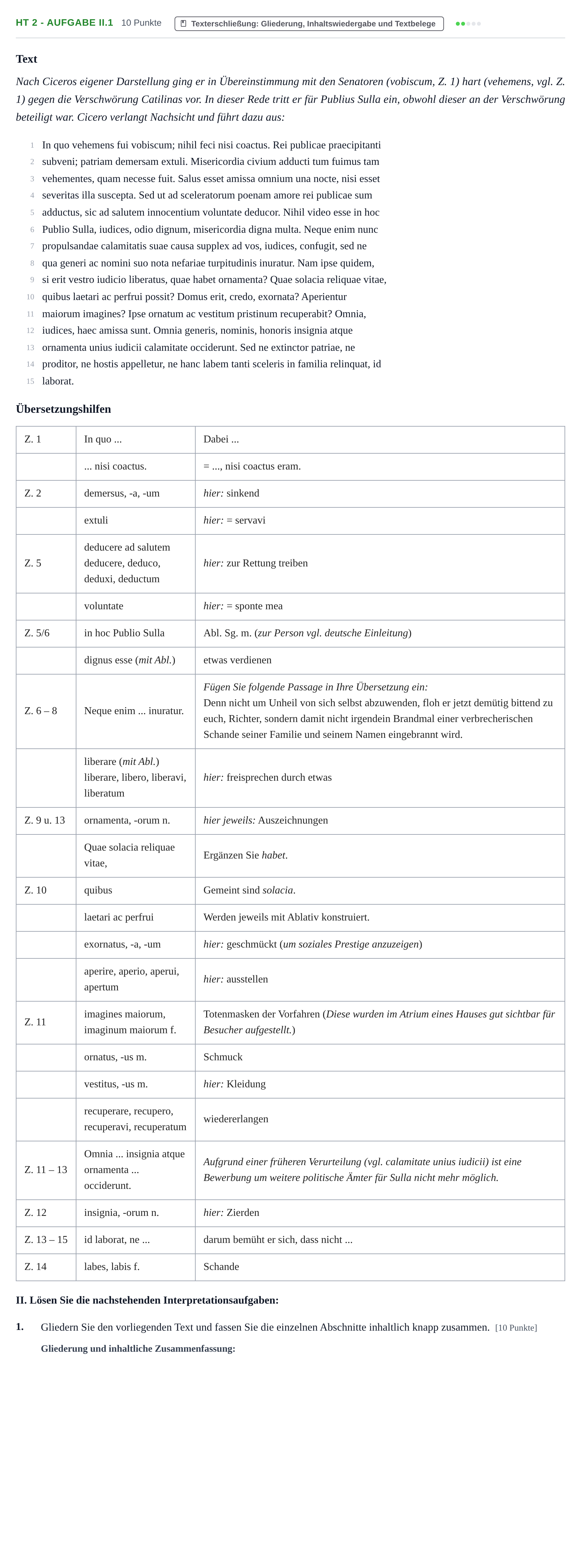Aufgabenstellung: Aufgabe HT 2 - Aufgabe II.1 · Abitur NRW Latein GK · Haupttermin · neu einsetzend 2022