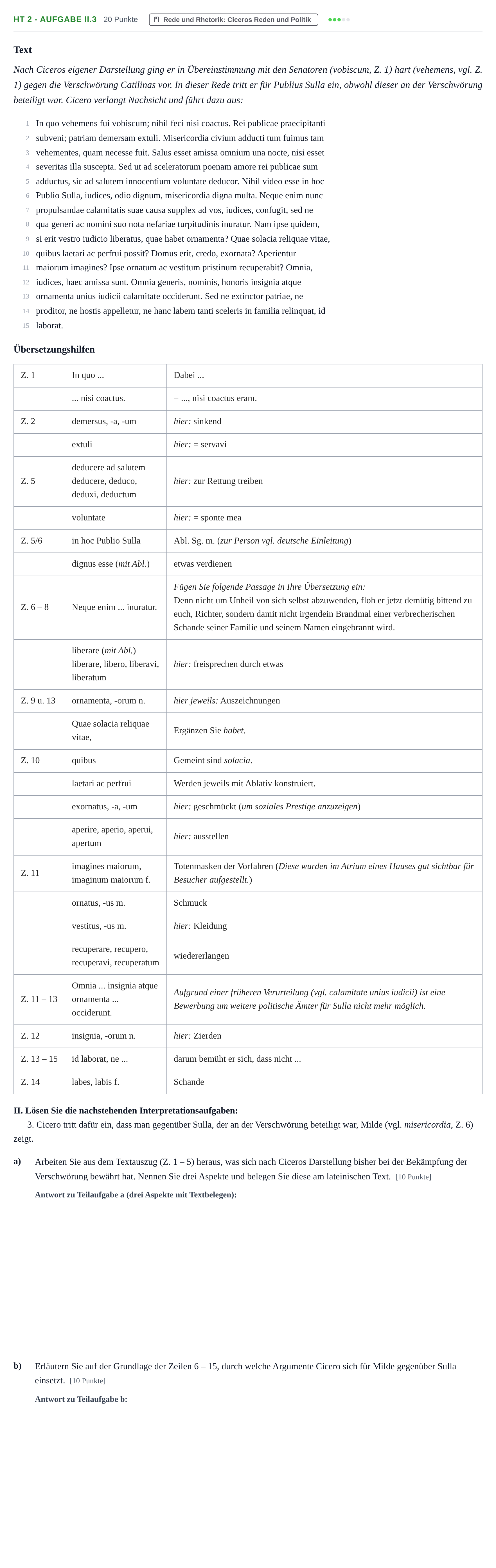 Aufgabenstellung: Aufgabe HT 2 - Aufgabe II.3 · Abitur NRW Latein GK · Haupttermin · neu einsetzend 2022