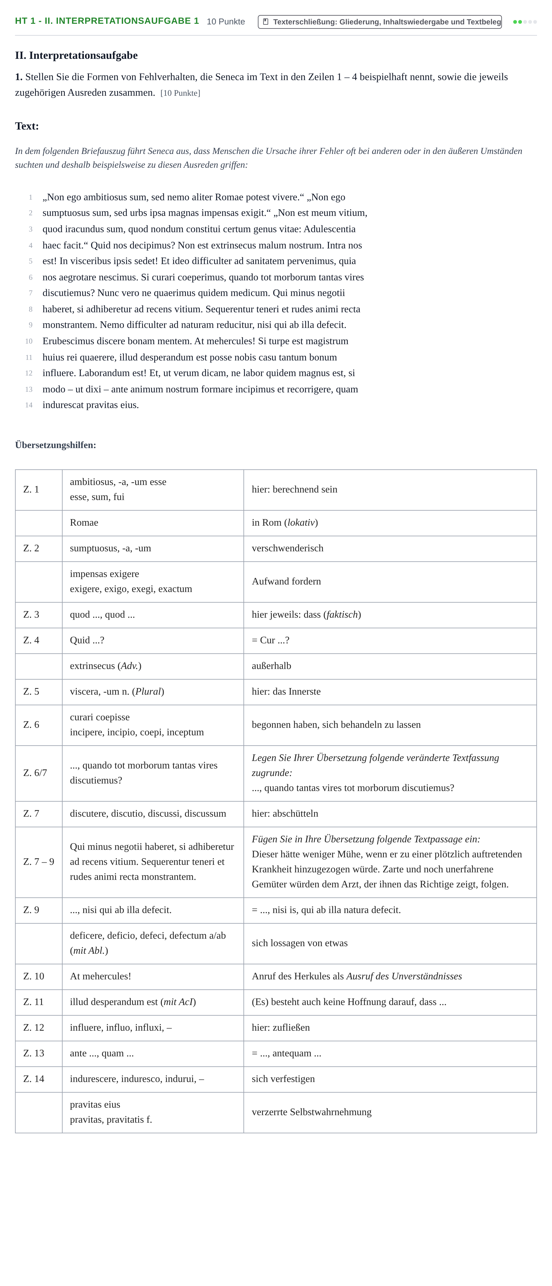 Aufgabenstellung: Aufgabe HT 1 - II. Interpretationsaufgabe 1 · Abitur NRW Latein GK · Haupttermin · neu einsetzend · Weit 2022