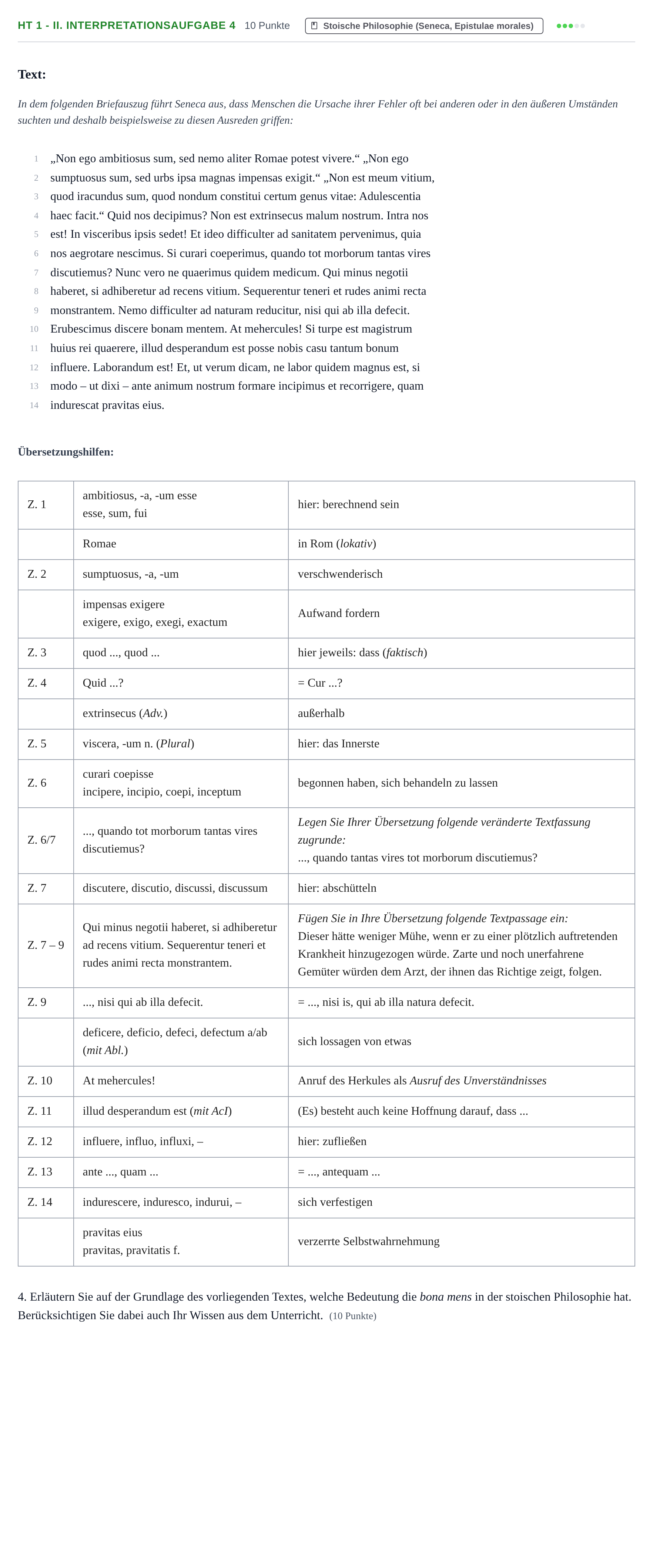 Aufgabenstellung: Aufgabe HT 1 - II. Interpretationsaufgabe 4 · Abitur NRW Latein GK · Haupttermin · neu einsetzend · Weit 2022