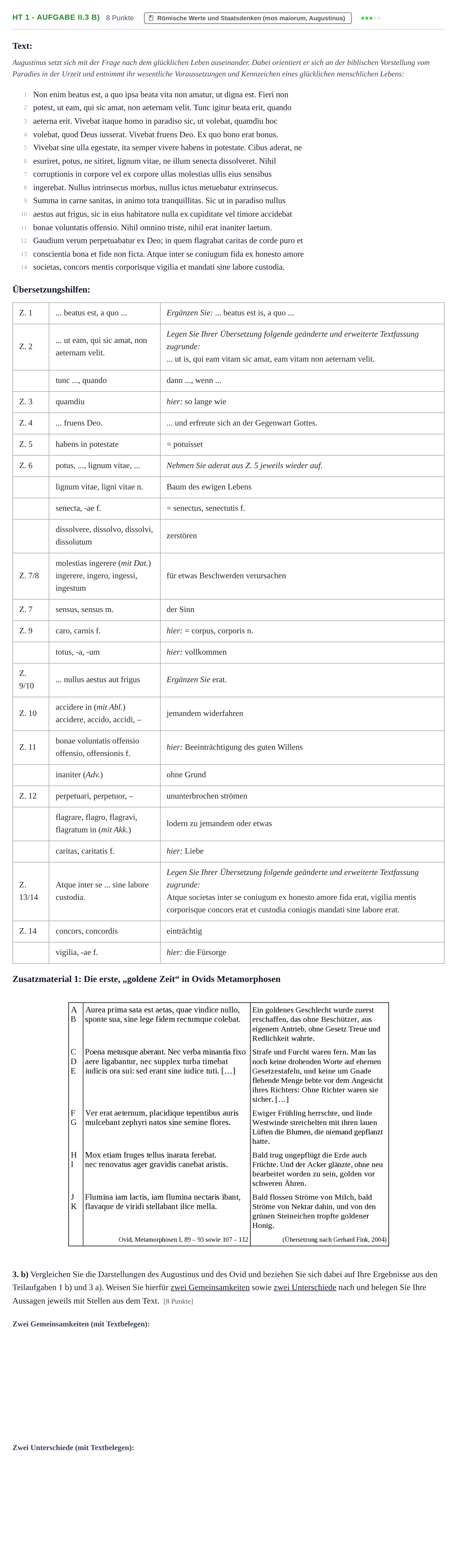 Aufgabenstellung: Aufgabe HT 1 - Aufgabe II.3 b) · Abitur NRW Latein LK · Haupttermin · fortgeführt 2022