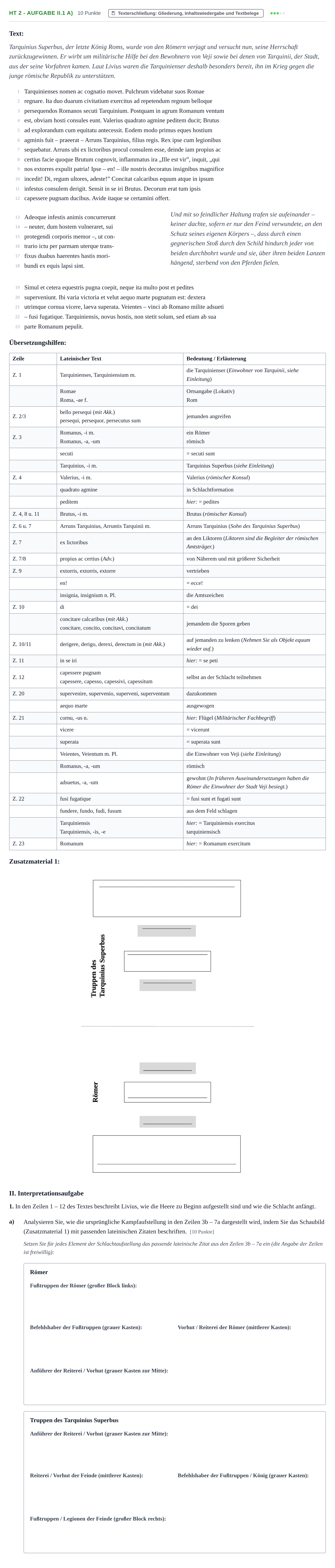 Aufgabenstellung: Aufgabe HT 2 - Aufgabe II.1 a) · Abitur NRW Latein LK · Haupttermin · fortgeführt 2022