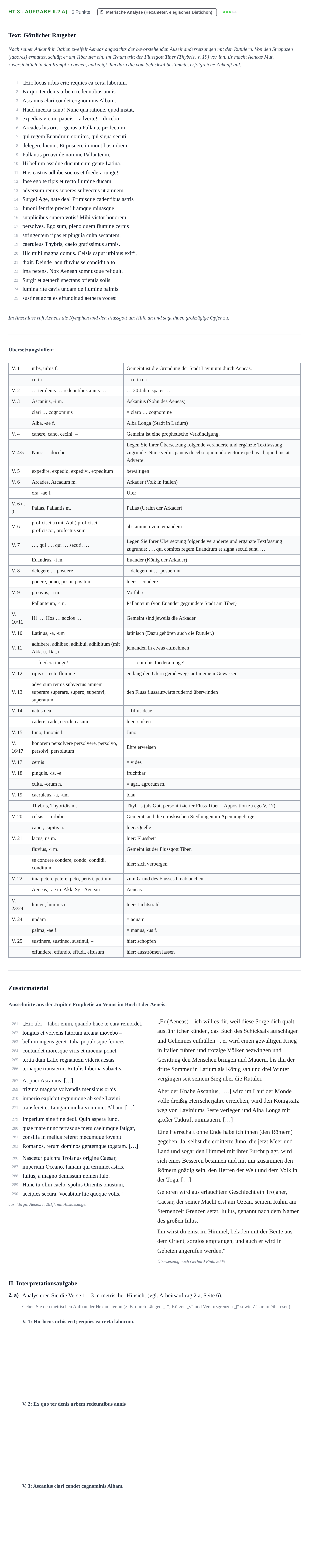 Aufgabenstellung: Aufgabe HT 3 - Aufgabe II.2 a) · Abitur NRW Latein LK · Haupttermin · fortgeführt 2022