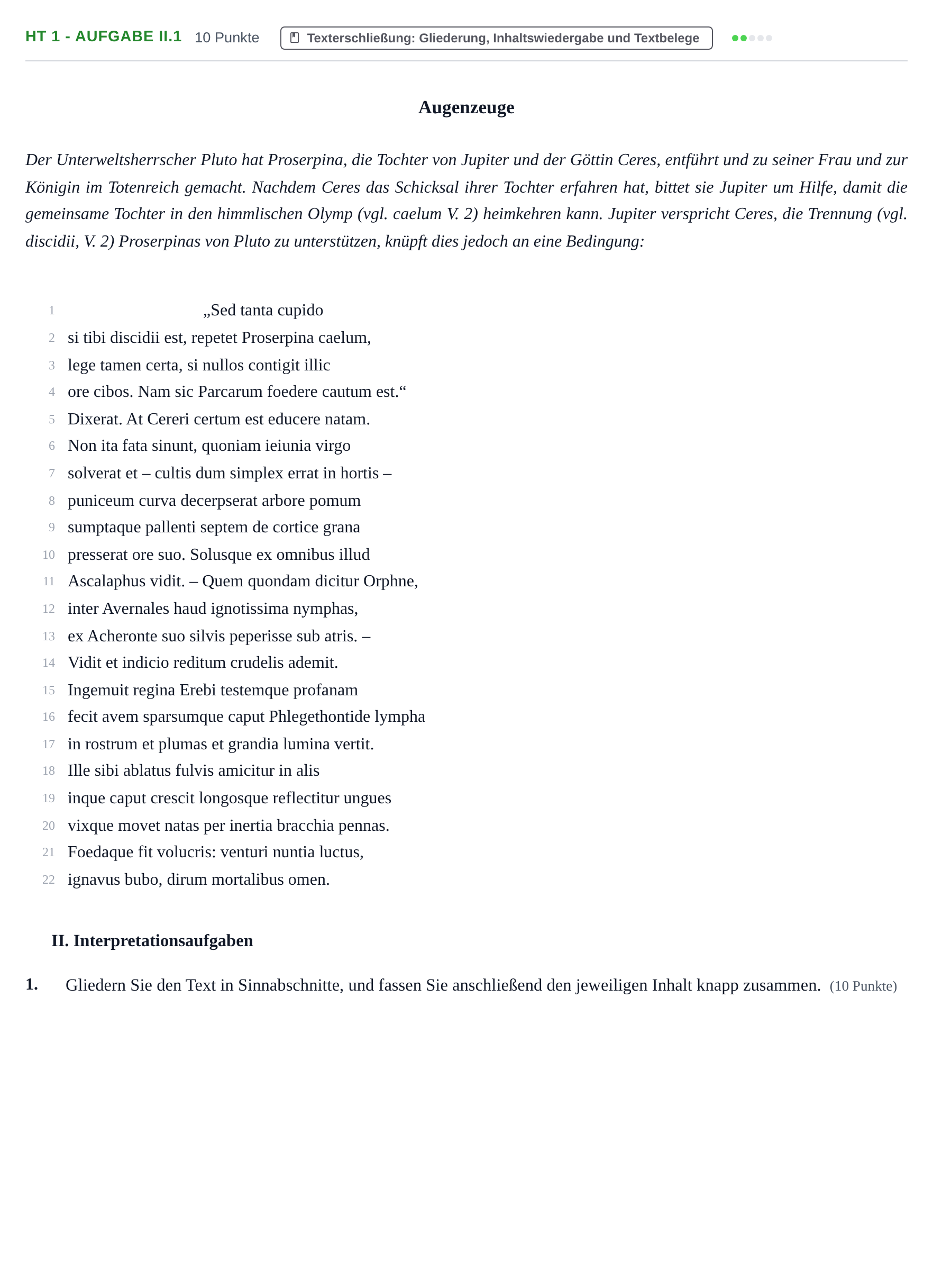 Aufgabenstellung: Aufgabe HT 1 - Aufgabe II.1 · Abitur NRW Latein GK · Haupttermin · fortgeführt 2023