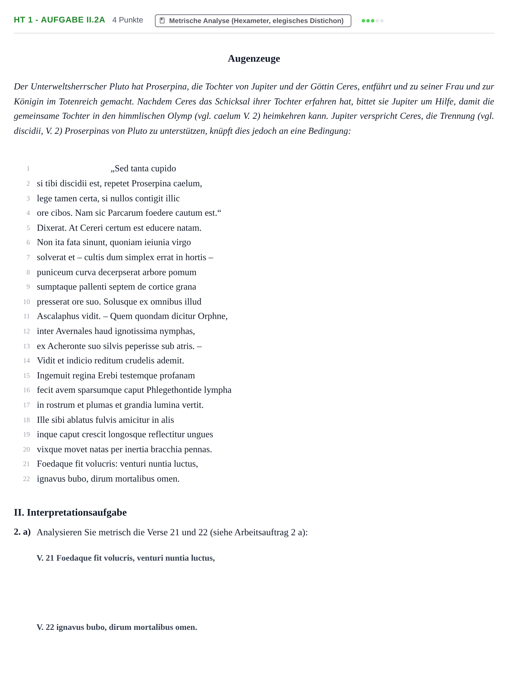 Aufgabenstellung: Aufgabe HT 1 - Aufgabe II.2a · Abitur NRW Latein GK · Haupttermin · fortgeführt 2023