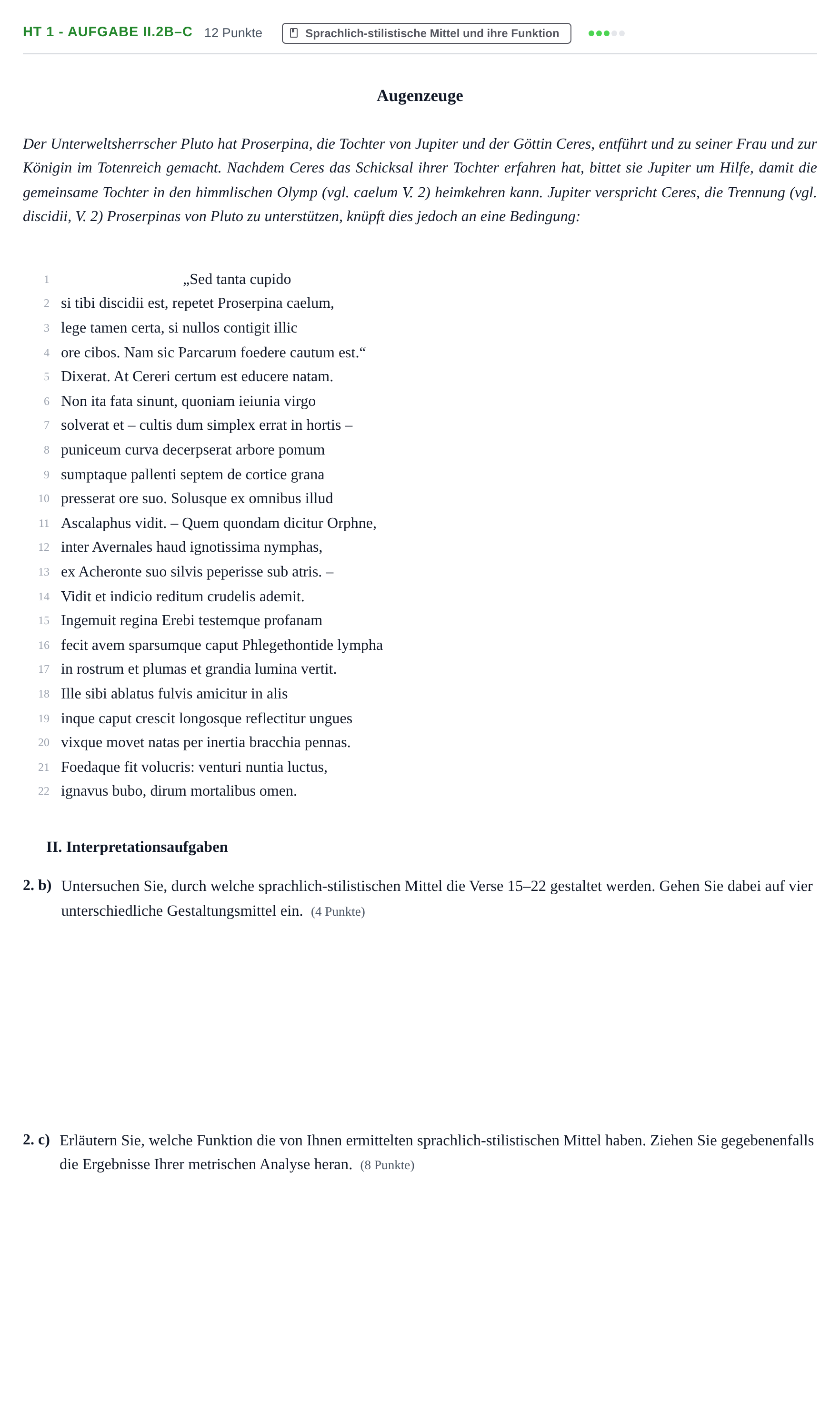 Aufgabenstellung: Aufgabe HT 1 - Aufgabe II.2b–c · Abitur NRW Latein GK · Haupttermin · fortgeführt 2023