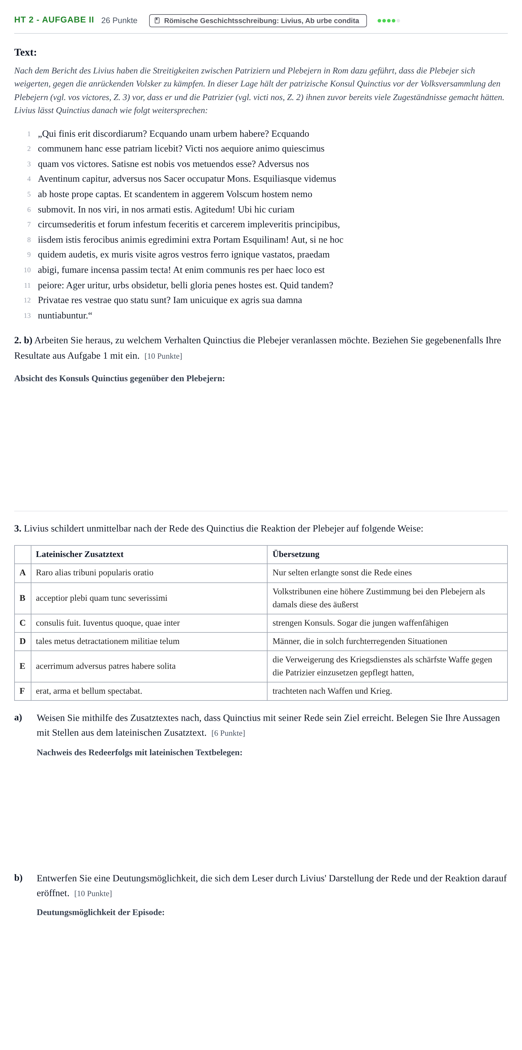 Aufgabenstellung: Aufgabe HT 2 - Aufgabe II · Abitur NRW Latein GK · Haupttermin · fortgeführt 2023