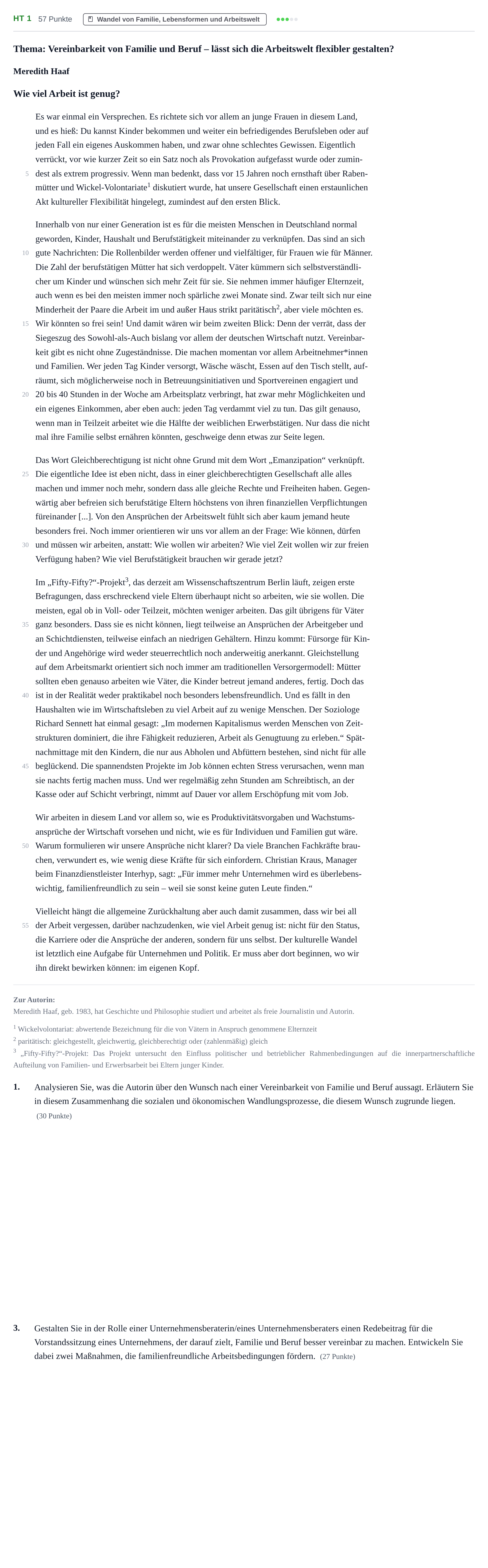 Aufgabenstellung: Aufgabe HT 1 - Wandel von Familie, Lebensformen und Arbei… · Abitur NRW Soziologie GK · Haupttermin · Weiterbildungskolleg 2021