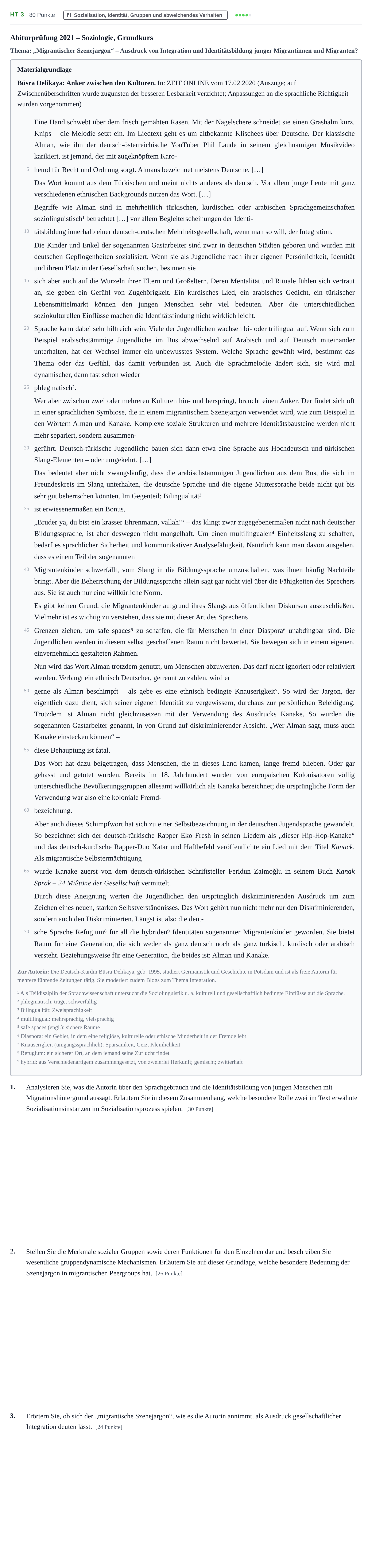 Aufgabenstellung: Aufgabe HT 3 · Abitur NRW Soziologie GK · Haupttermin · Weiterbildungskolleg 2021