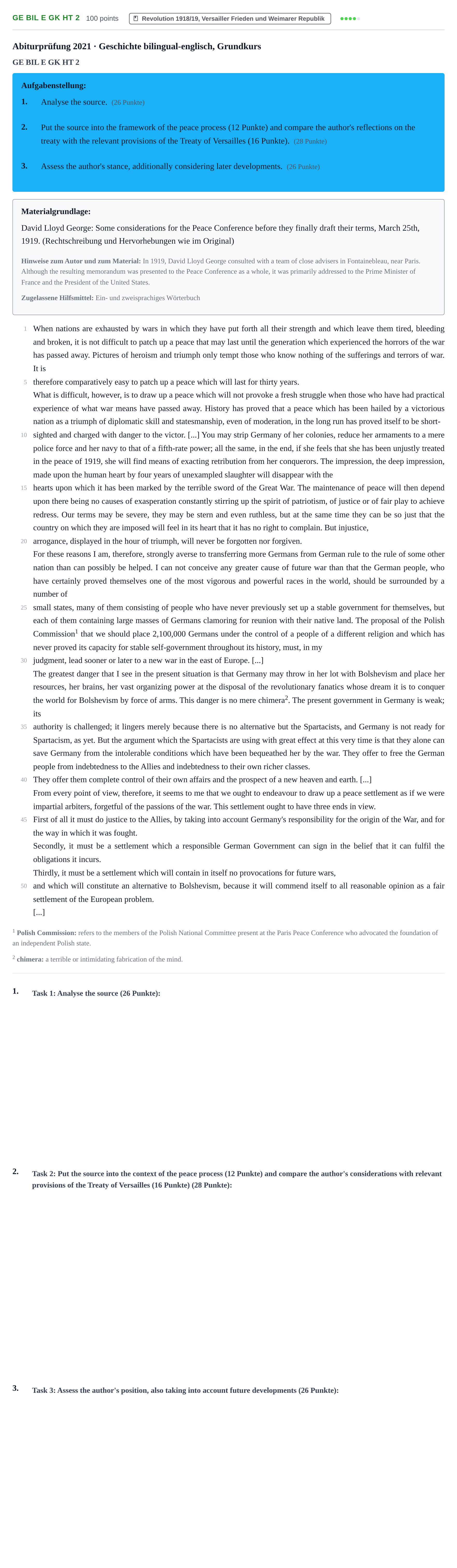 Aufgabenstellung: Aufgabe GE BIL E GK HT 2 · Abitur NRW Geschichte GK · Haupttermin · bilingual Englisch 2021