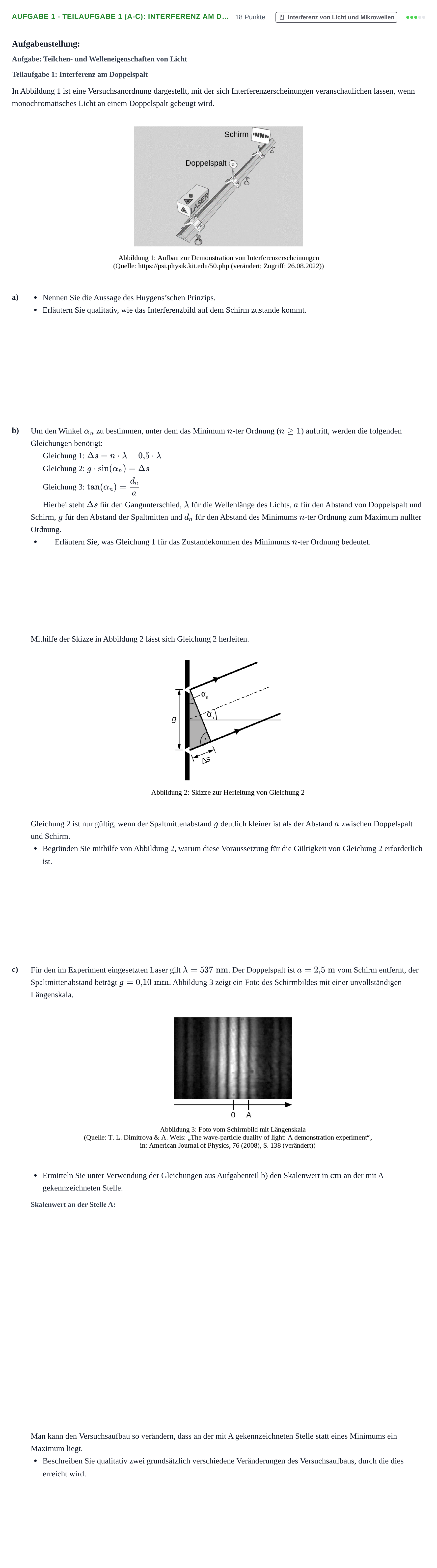 Aufgabenstellung: Aufgabe 1 - Teilaufgabe 1 (a-c): Interferenz am D… · Abitur NRW Physik GK · Haupttermin 2023