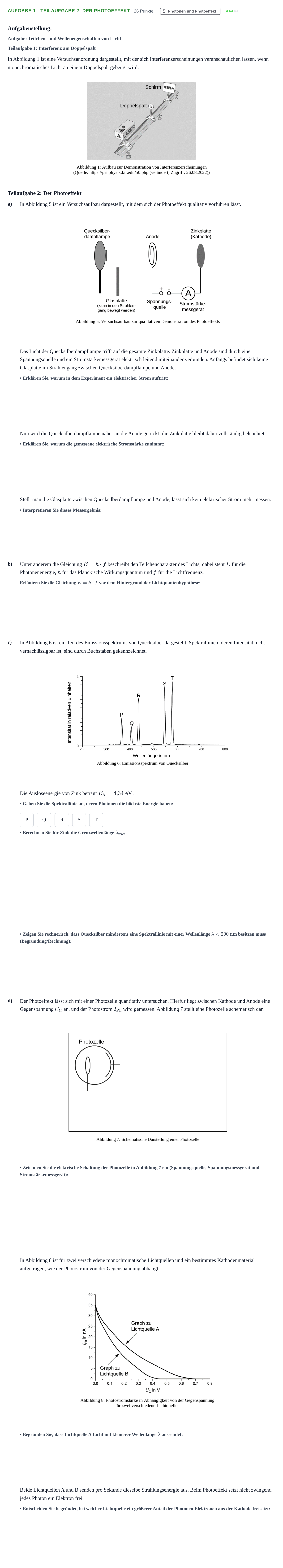Aufgabenstellung: Aufgabe 1 - Teilaufgabe 2: Der Photoeffekt · Abitur NRW Physik GK · Haupttermin 2023