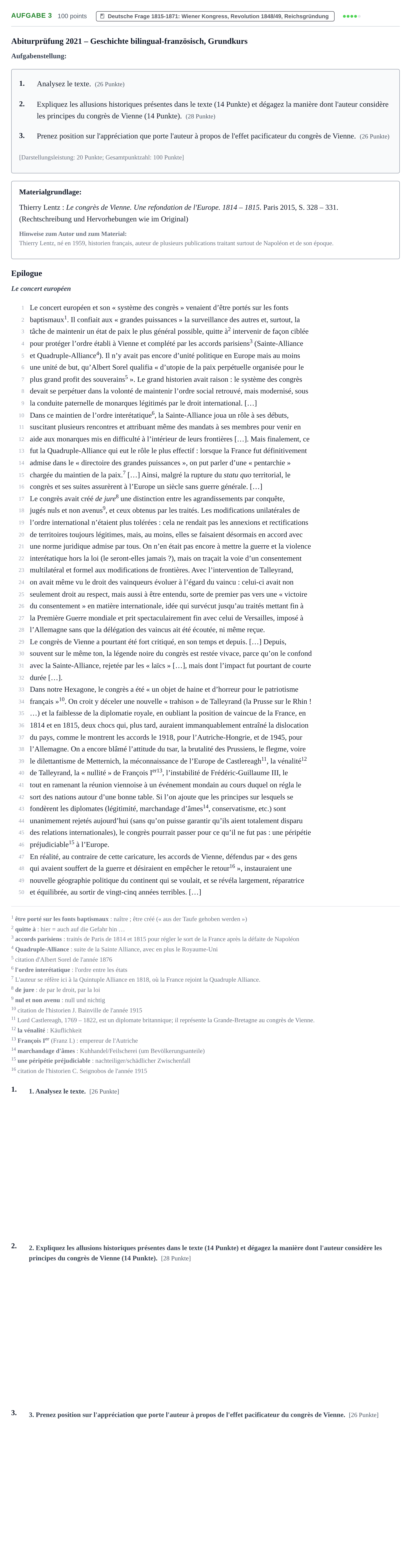 Aufgabenstellung: Aufgabe 3 · Abitur NRW Geschichte GK · Haupttermin · bilingual Französisch 2021