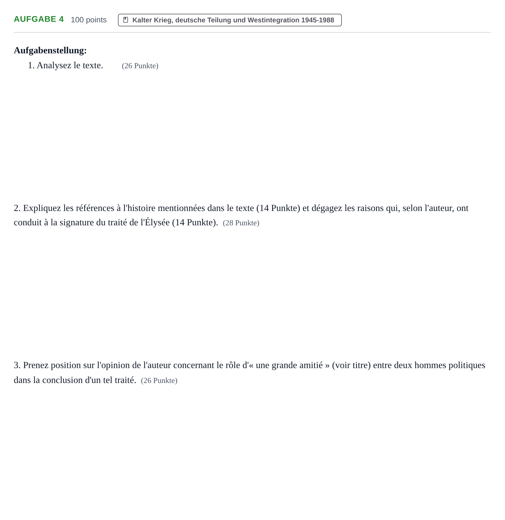 Aufgabenstellung: Aufgabe 4 · Abitur NRW Geschichte GK · Haupttermin · bilingual Französisch 2021