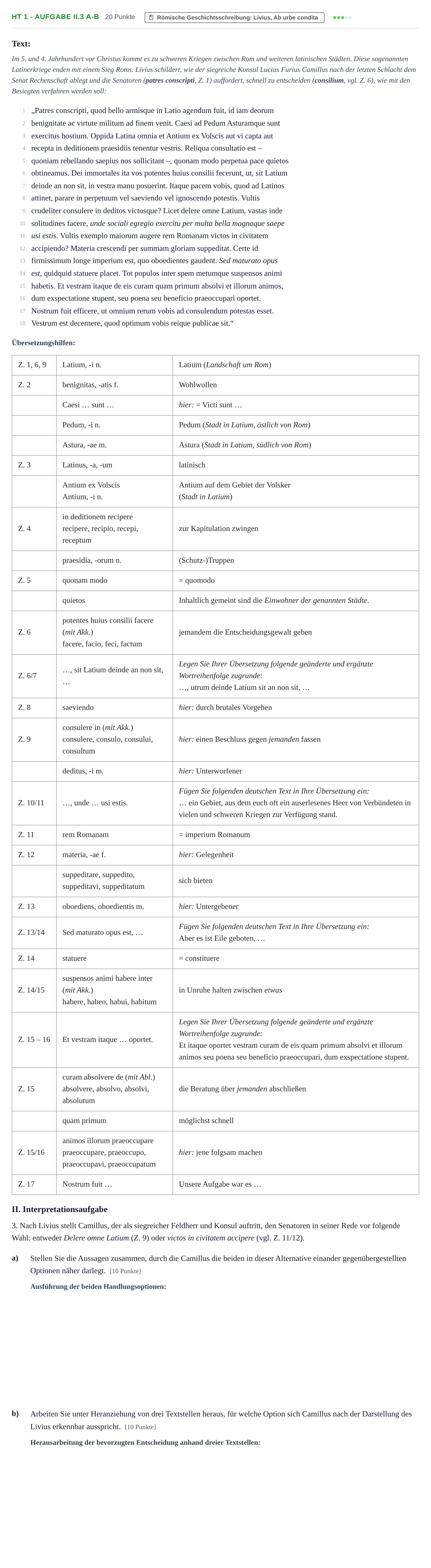 Aufgabenstellung: Aufgabe HT 1 - Aufgabe II.3 a-b · Abitur NRW Latein LK · Haupttermin · fortgeführt 2023