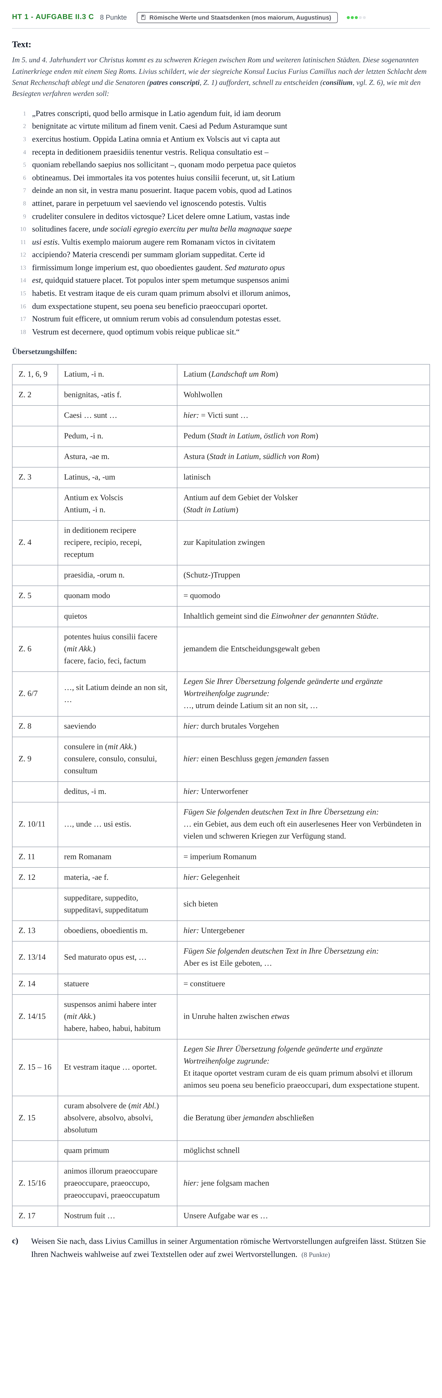 Aufgabenstellung: Aufgabe HT 1 - Aufgabe II.3 c · Abitur NRW Latein LK · Haupttermin · fortgeführt 2023