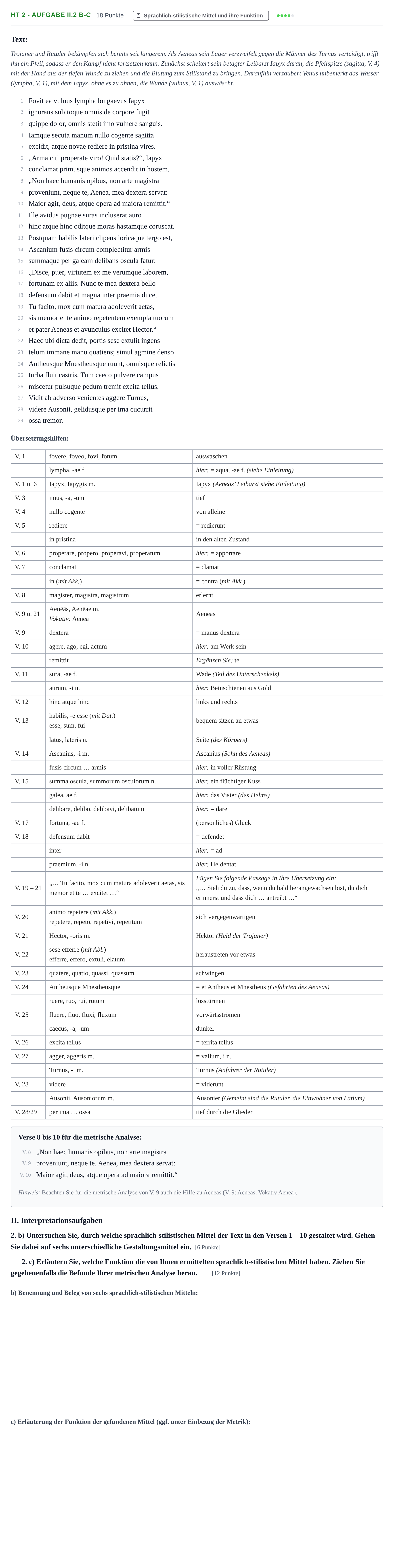 Aufgabenstellung: Aufgabe HT 2 - Aufgabe II.2 b-c · Abitur NRW Latein LK · Haupttermin · fortgeführt 2023