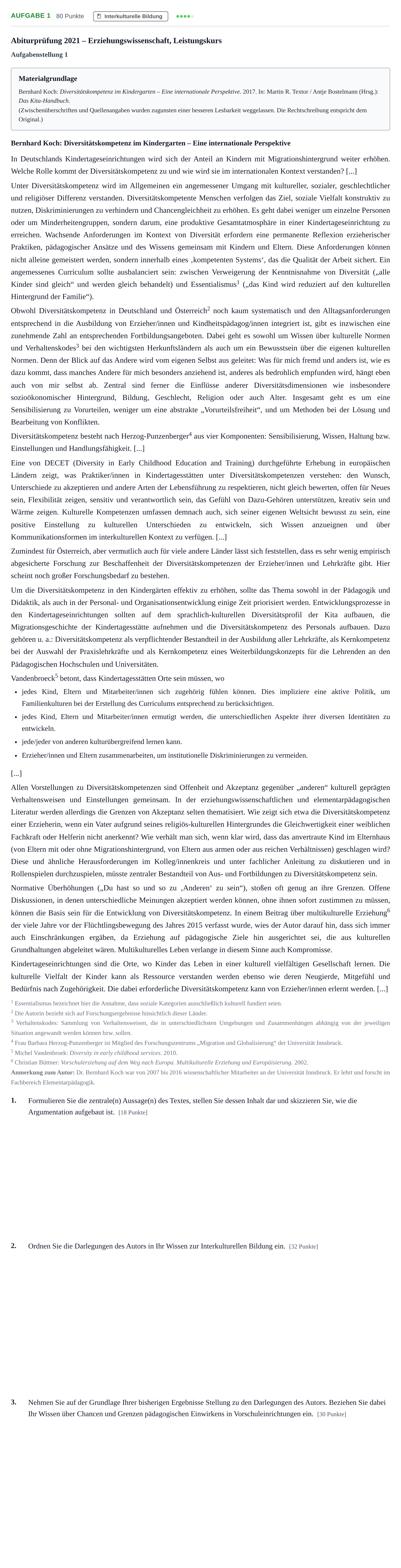 Aufgabenstellung: Aufgabe 1 · Abitur NRW Erziehungswissenschaft LK · Haupttermin 2021