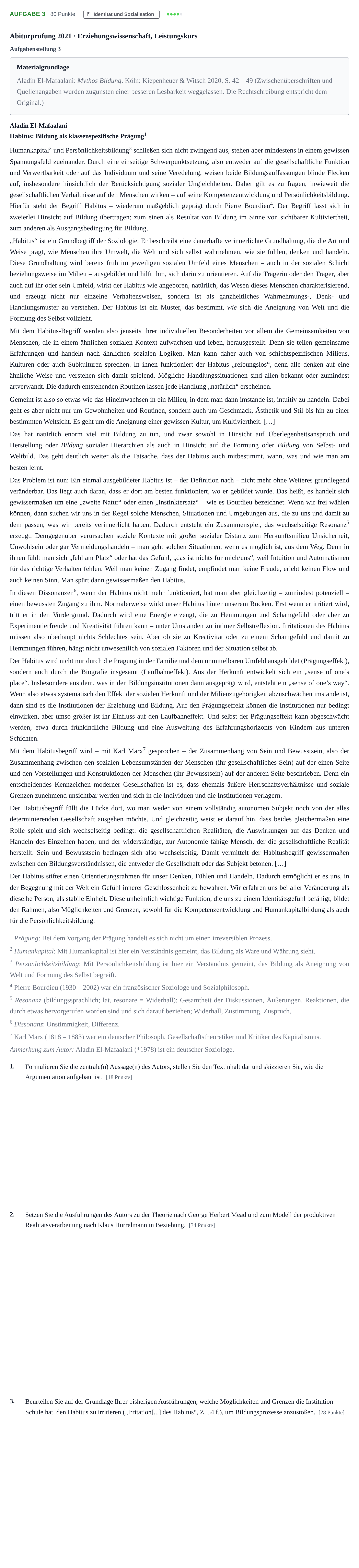 Aufgabenstellung: Aufgabe 3 · Abitur NRW Erziehungswissenschaft LK · Haupttermin 2021