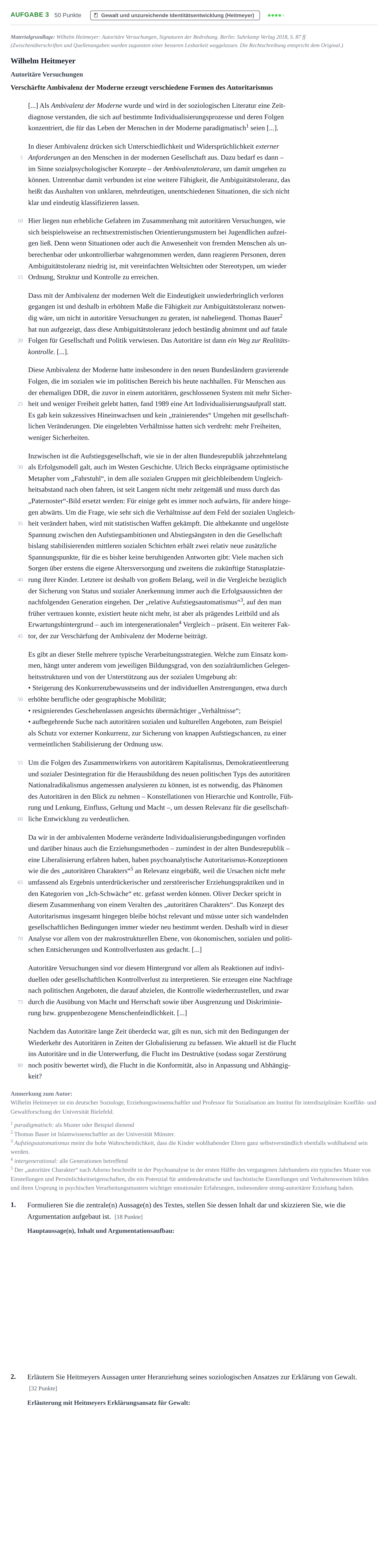 Aufgabenstellung: Aufgabe 3 - Gewalt und unzureichende Identitätsen… · Abitur NRW Erziehungswissenschaft LK · Nachtermin 2021