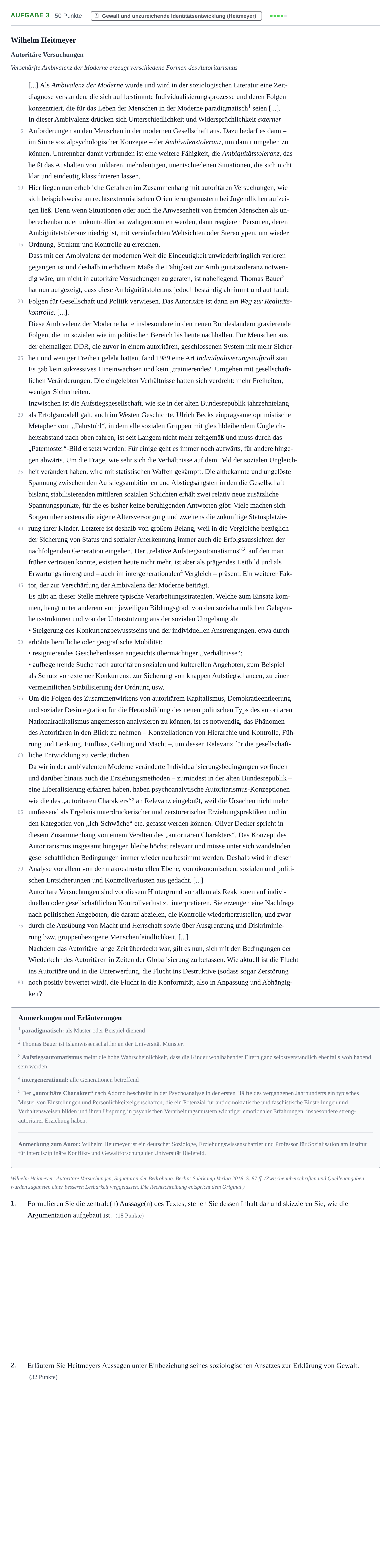 Aufgabenstellung: Aufgabe 3 - Gewalt und unzureichende Identitätsen… · Abitur NRW Erziehungswissenschaft LK · Nachtermin · Weiterbildungskolleg 2021