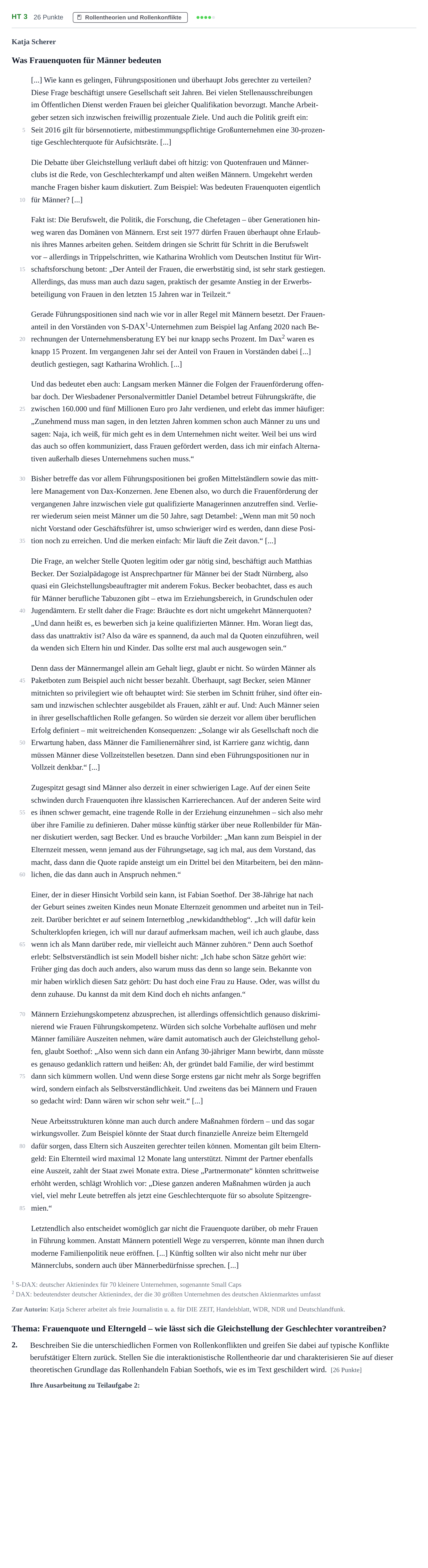 Aufgabenstellung: Aufgabe HT 3 - Rollentheorien und Rollenkonflikte · Abitur NRW Soziologie LK · Haupttermin · Weiterbildungskolleg 2021