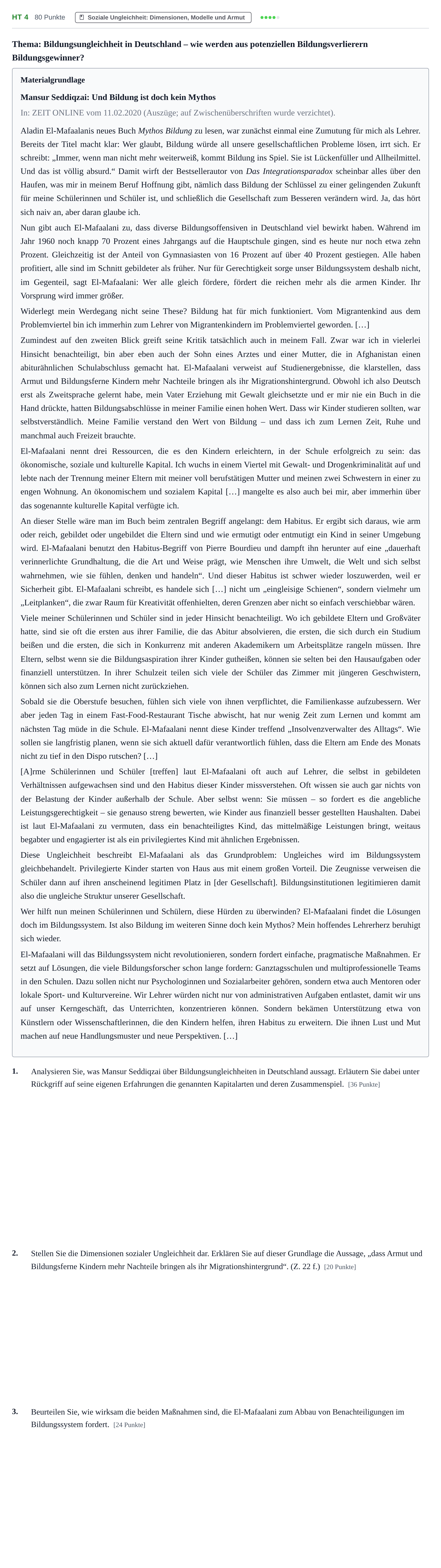 Aufgabenstellung: Aufgabe HT 4 · Abitur NRW Soziologie LK · Haupttermin · Weiterbildungskolleg 2021