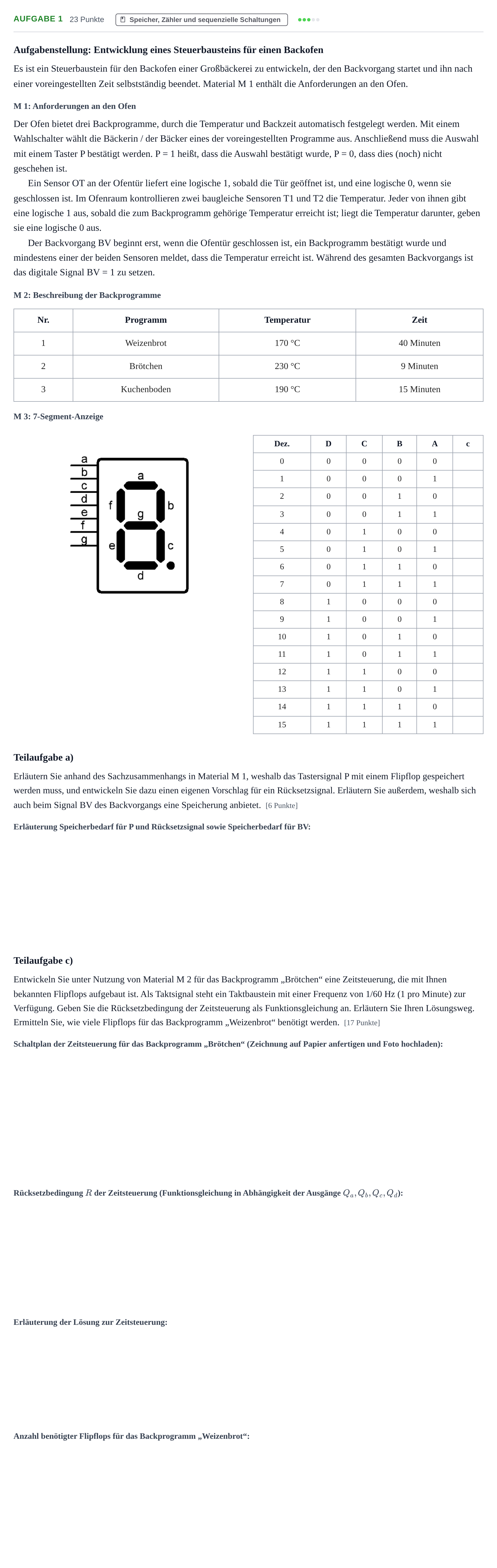 Aufgabenstellung: Aufgabe 1 - Speicher, Zähler und sequenzielle Sch… · Abitur NRW Technik GK · Haupttermin 2021