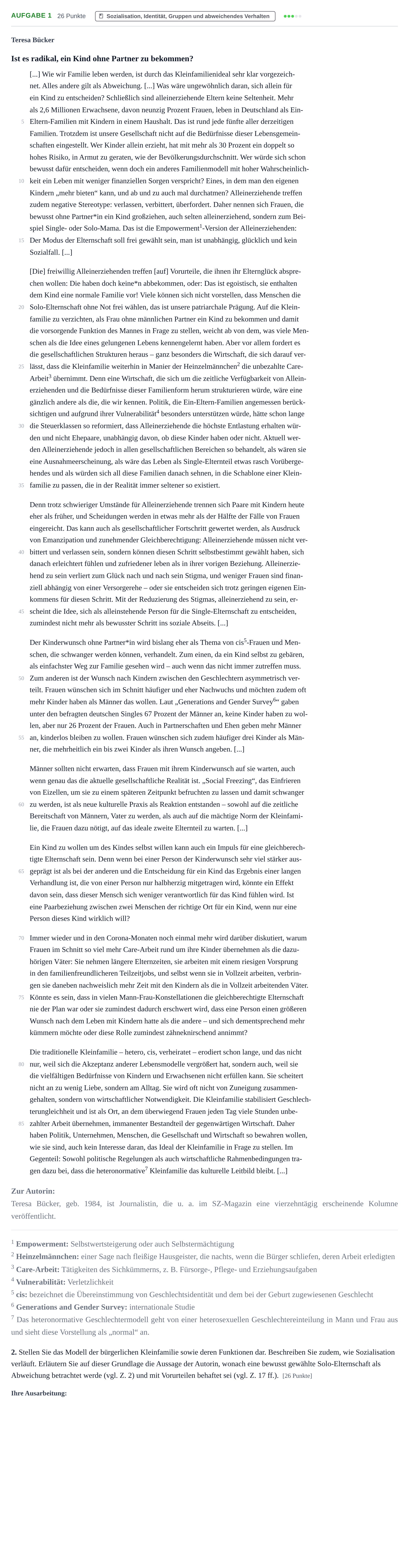 Aufgabenstellung: Aufgabe 1 - Sozialisation, Identität, Gruppen und… · Abitur NRW Soziologie LK · Haupttermin · Weiterbildungskolleg 2021
