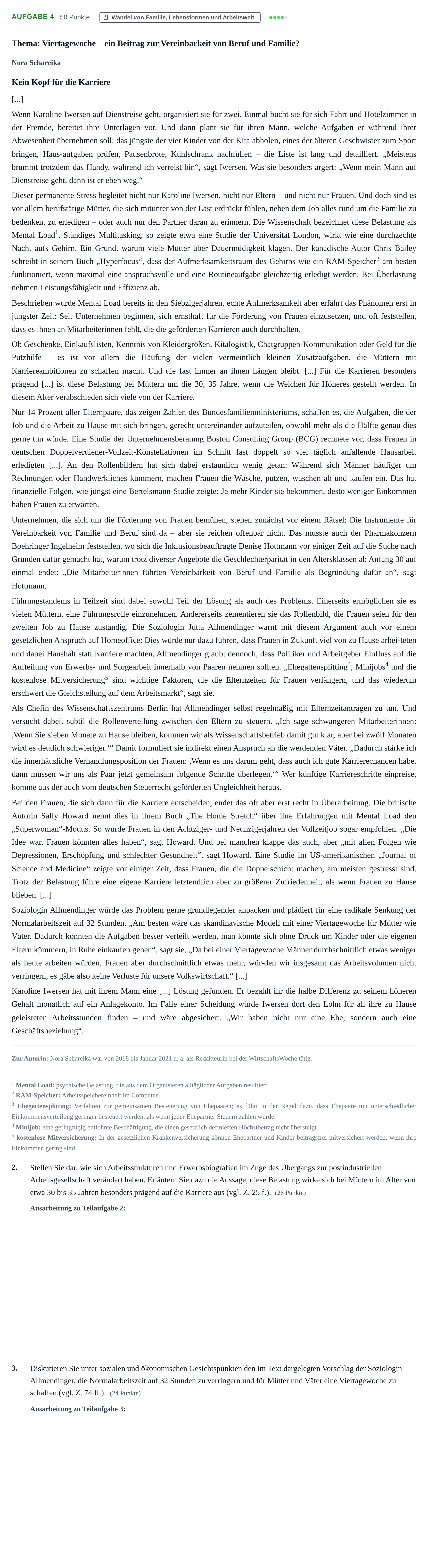 Aufgabenstellung: Aufgabe 4 - Wandel von Familie, Lebensformen und… · Abitur NRW Soziologie LK · Haupttermin · Weiterbildungskolleg 2021