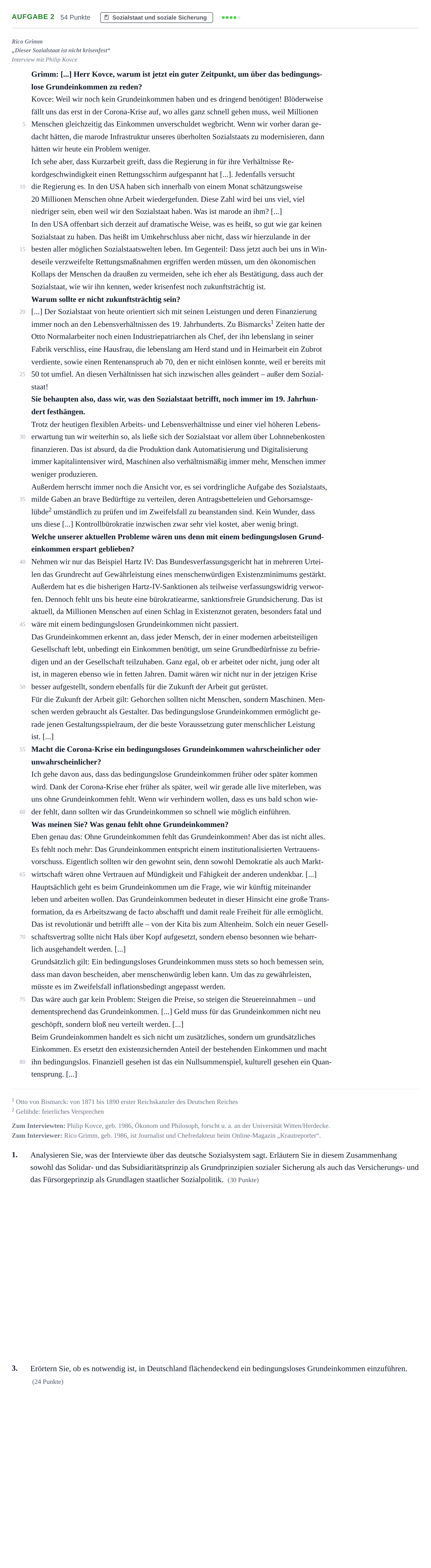 Aufgabenstellung: Aufgabe 2 - Sozialstaat und soziale Sicherung · Abitur NRW Soziologie GK · Haupttermin · Weiterbildungskolleg 2022