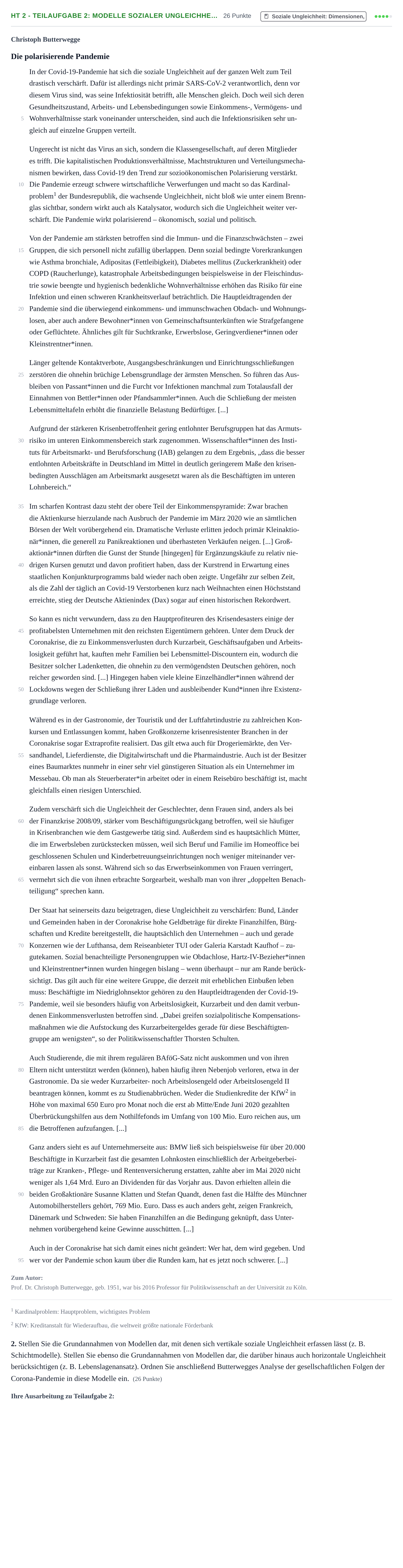 Aufgabenstellung: Aufgabe HT 2 - Teilaufgabe 2: Modelle sozialer Ungleichhe… · Abitur NRW Soziologie LK · Haupttermin · Weiterbildungskolleg 2022