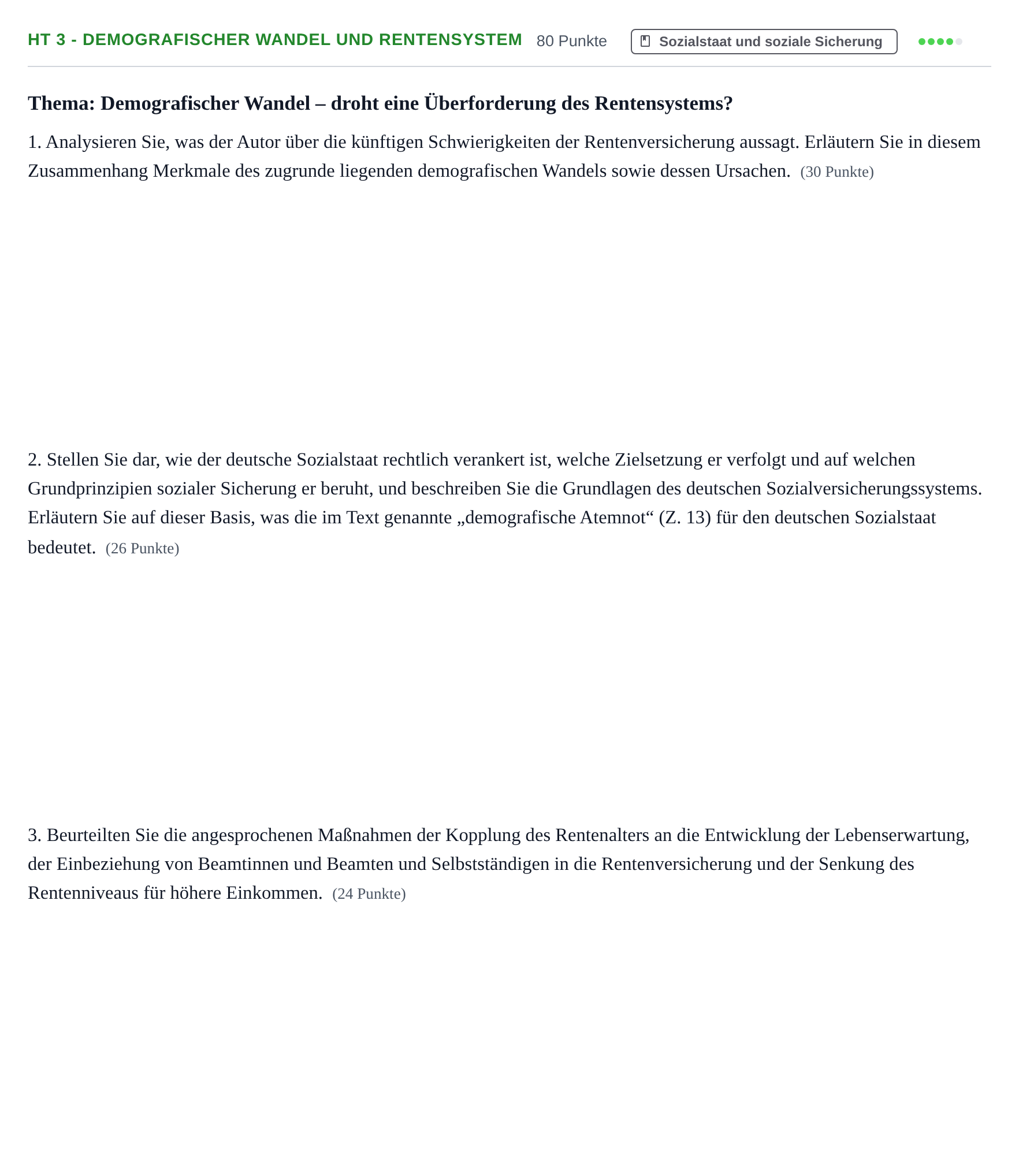 Aufgabenstellung: Aufgabe HT 3 - Demografischer Wandel und Rentensystem · Abitur NRW Soziologie LK · Haupttermin · Weiterbildungskolleg 2022