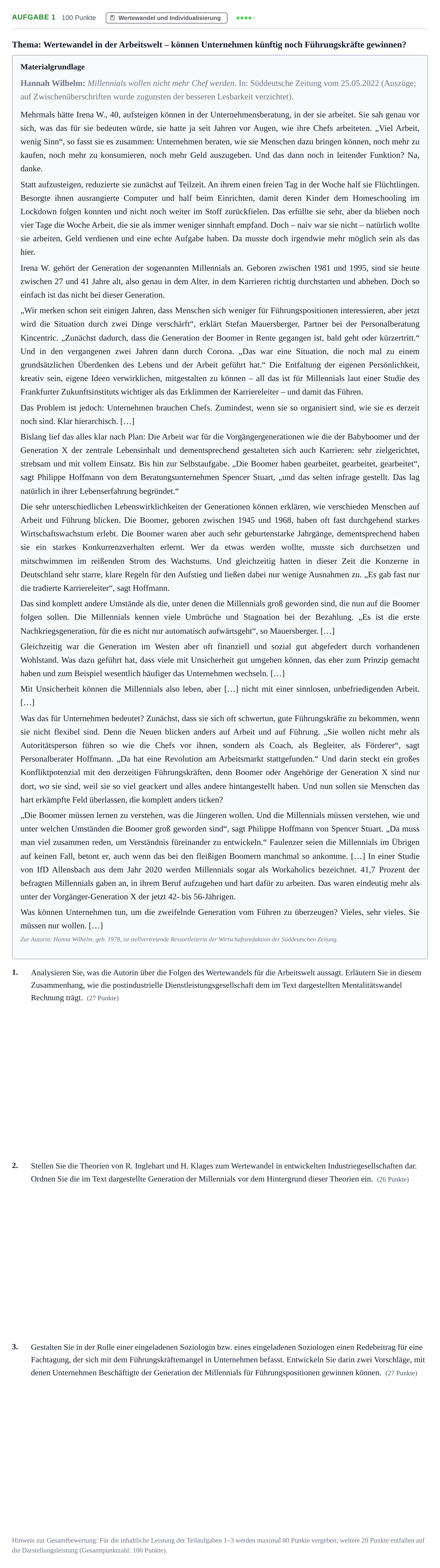 Aufgabenstellung: Aufgabe 1 · Abitur NRW Soziologie GK · Haupttermin · Weiterbildungskolleg 2023